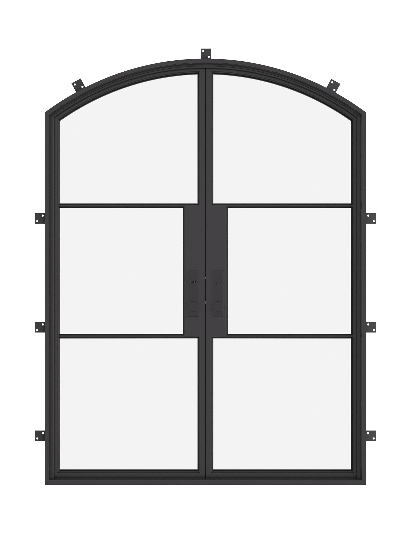 Air 4 double arch exterior steel doors with curved tops and slim sightlines
