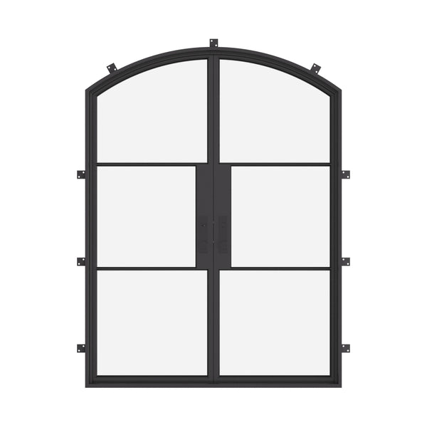 Air 4 double arch exterior steel doors with curved tops and slim sightlines