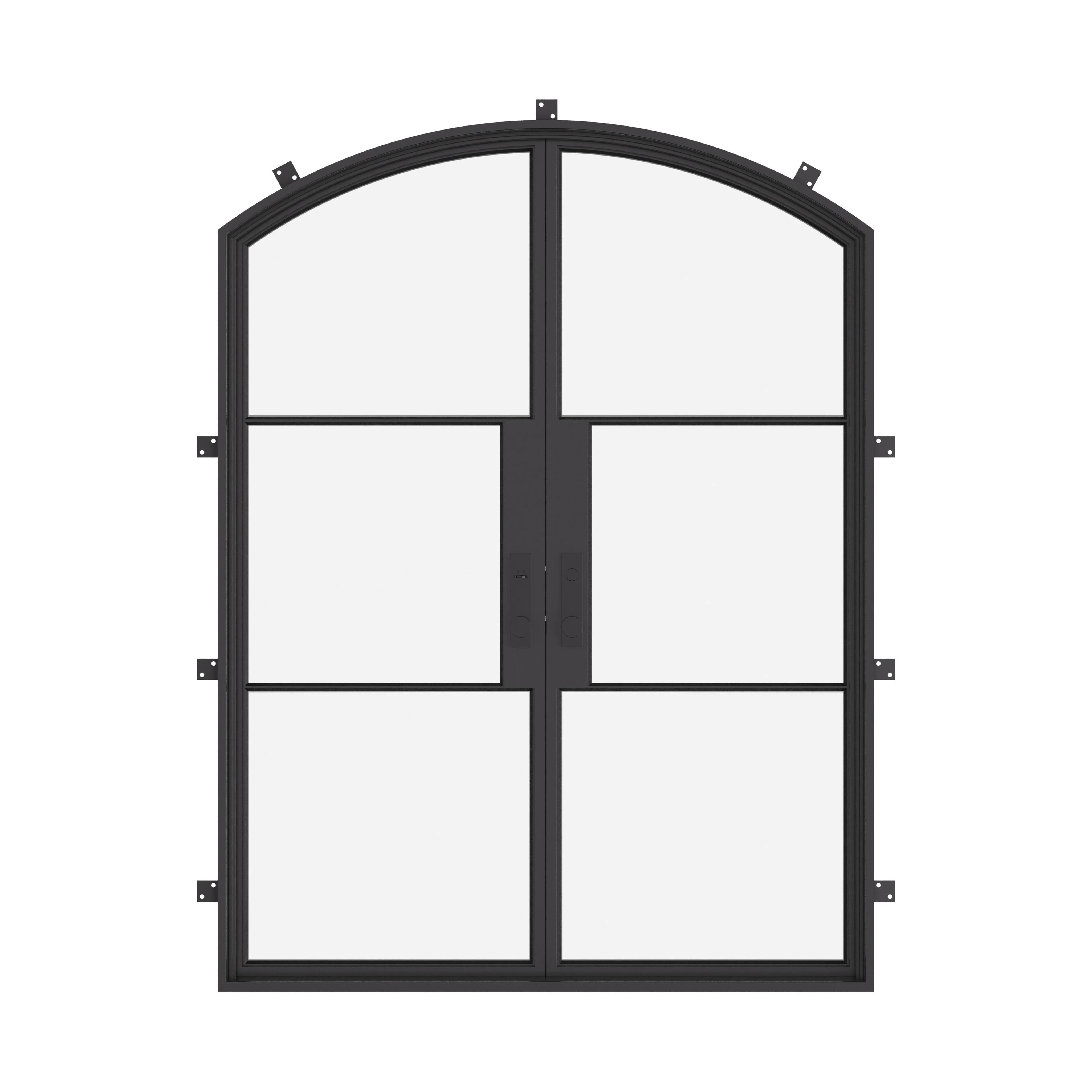 Double arch steel exterior door with thermal break insulation