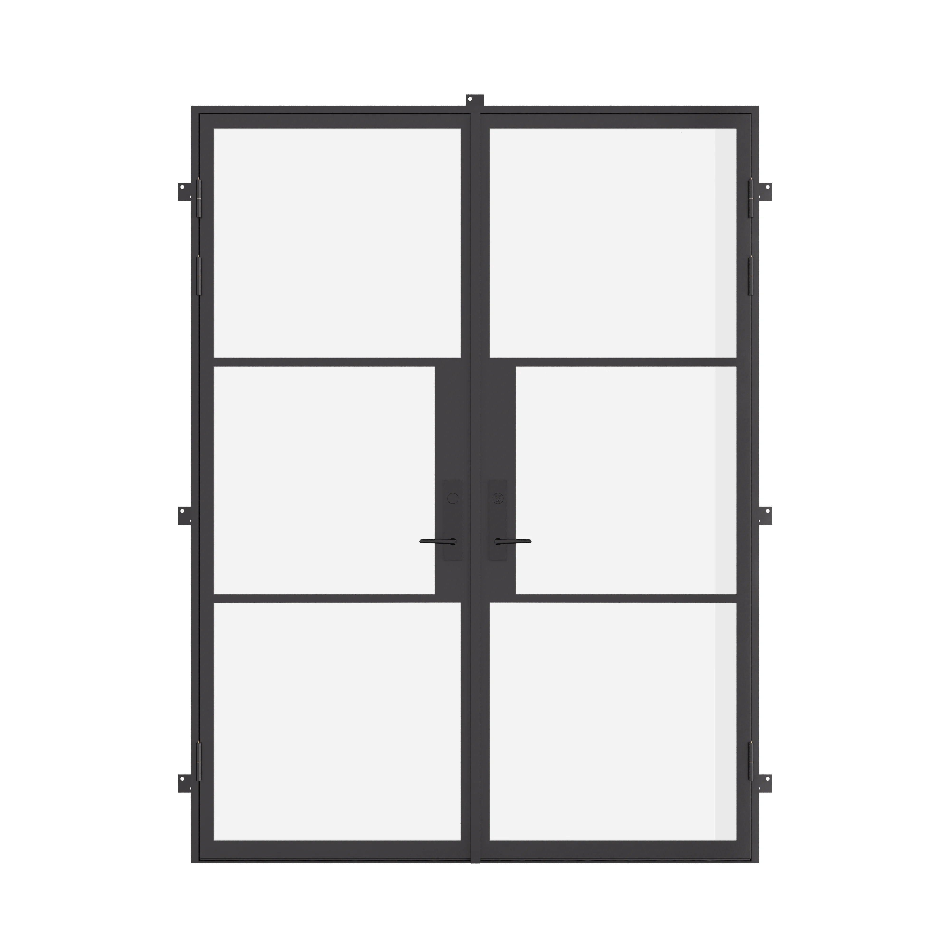Air 4 double flat exterior steel doors with slim black frame and clear glass