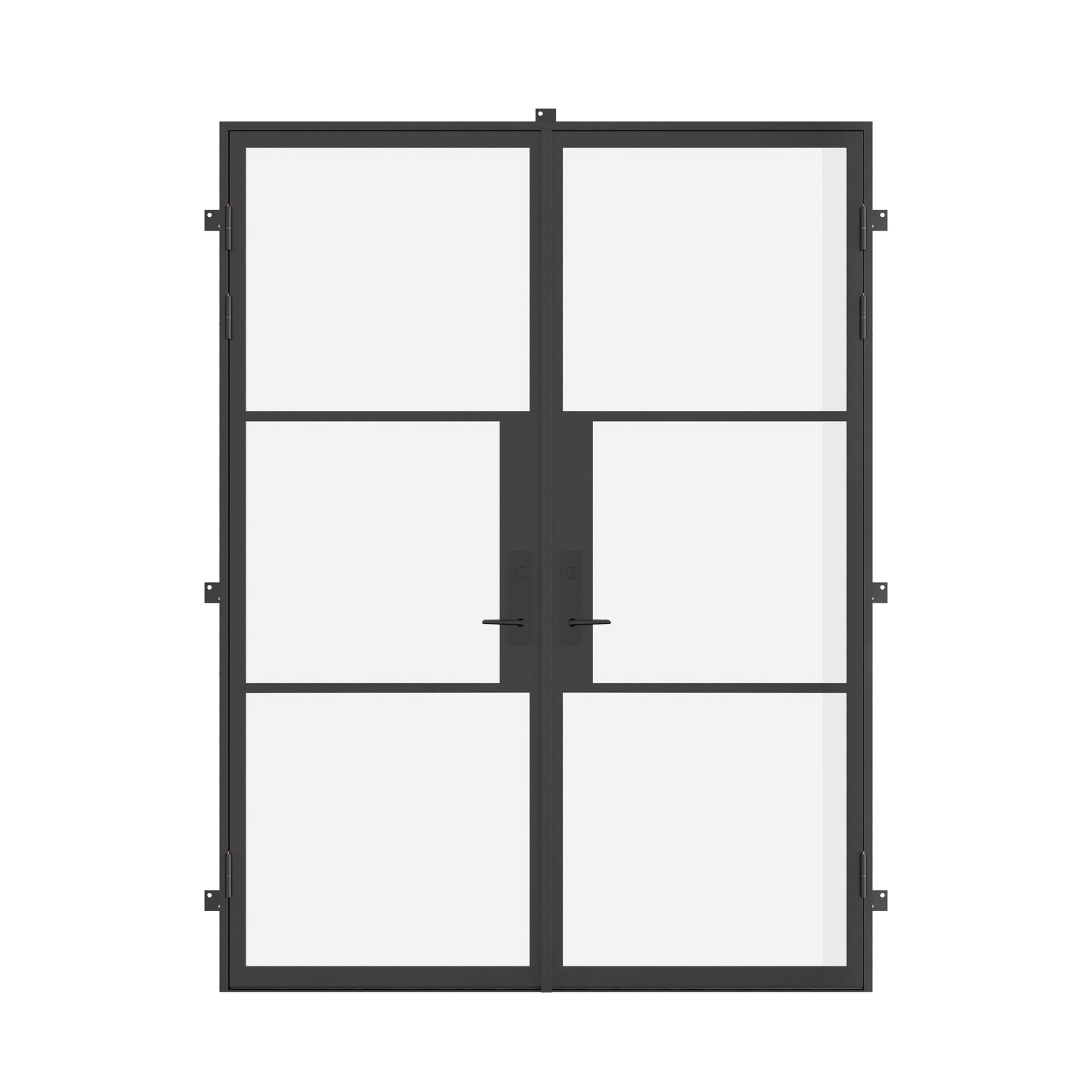 Air 4 double flat steel doors, modular prehung design with slim black frame
