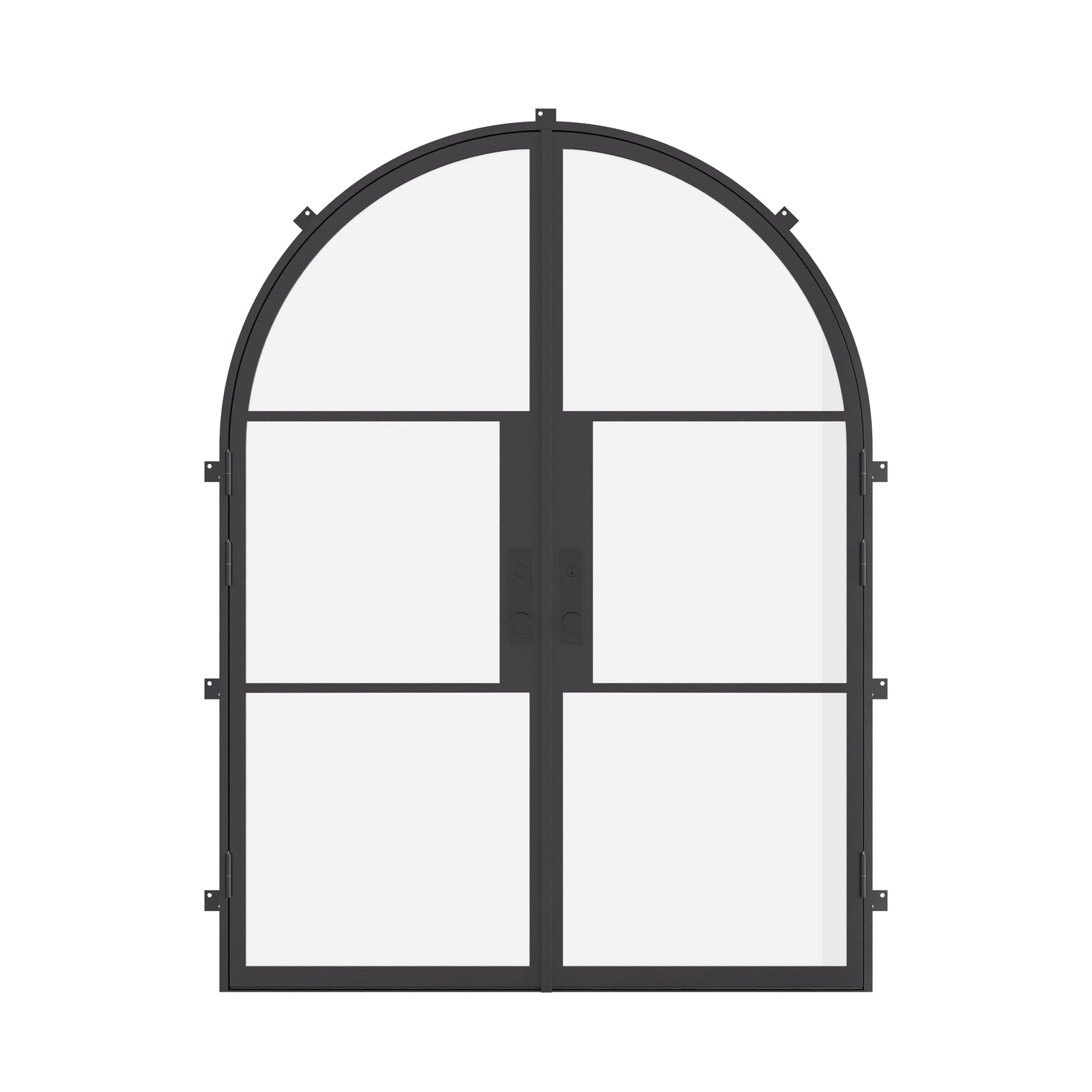 Air 4 double full arch steel doors, sleek black frame and tempered glass panels