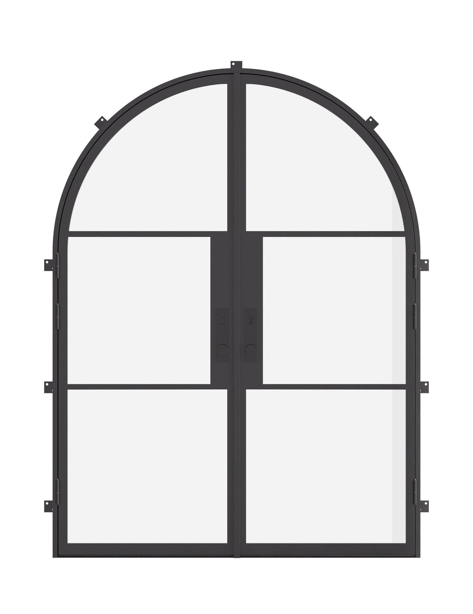 Air 4 double full arch steel doors, sleek black frame and tempered glass panels