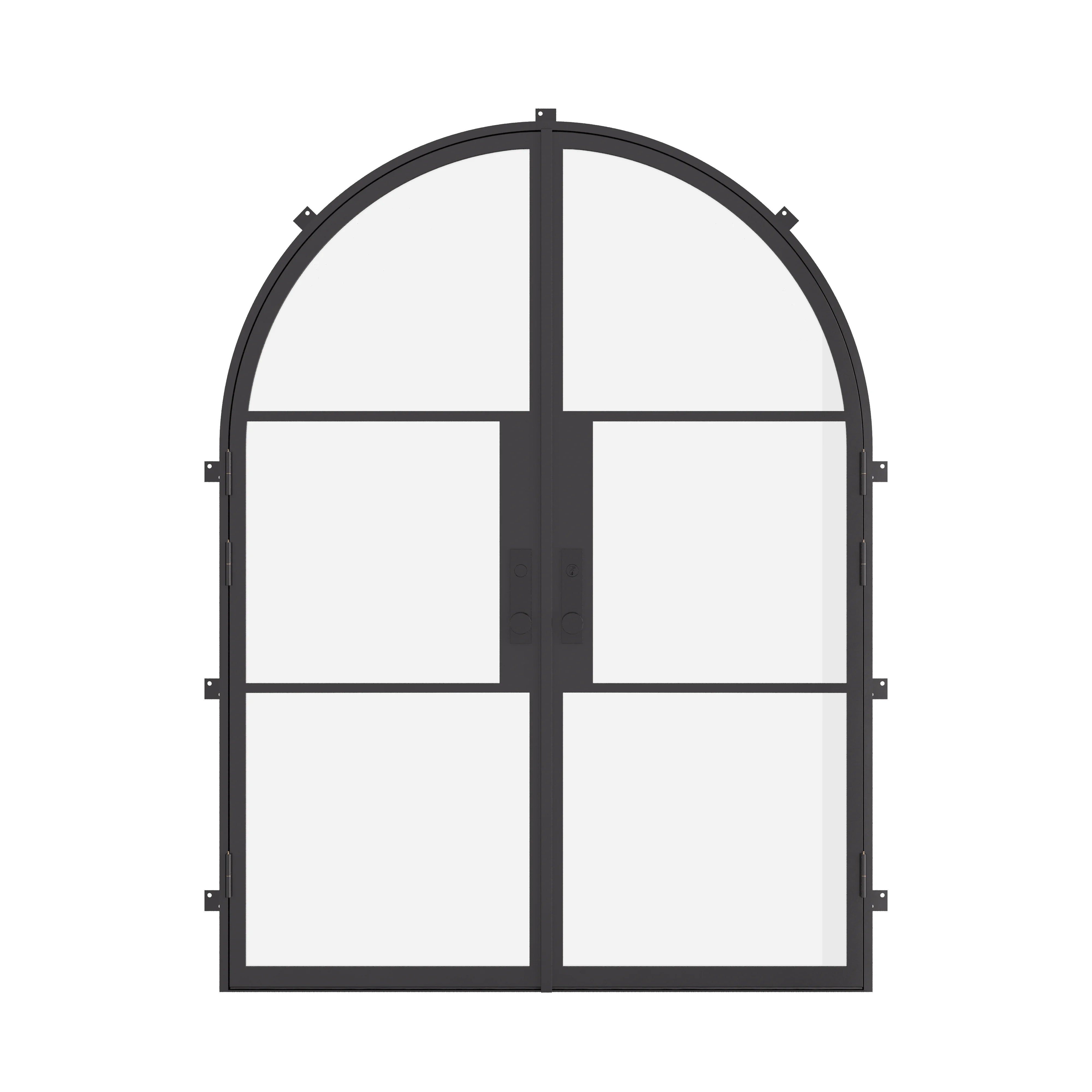 Air 4 double full arch steel doors, sleek black frame and tempered glass panels