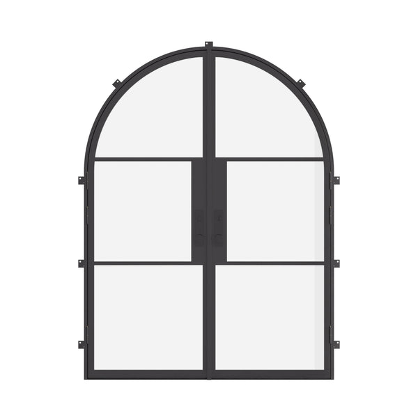 Air 4 double full arch steel doors, sleek black frame and tempered glass panels