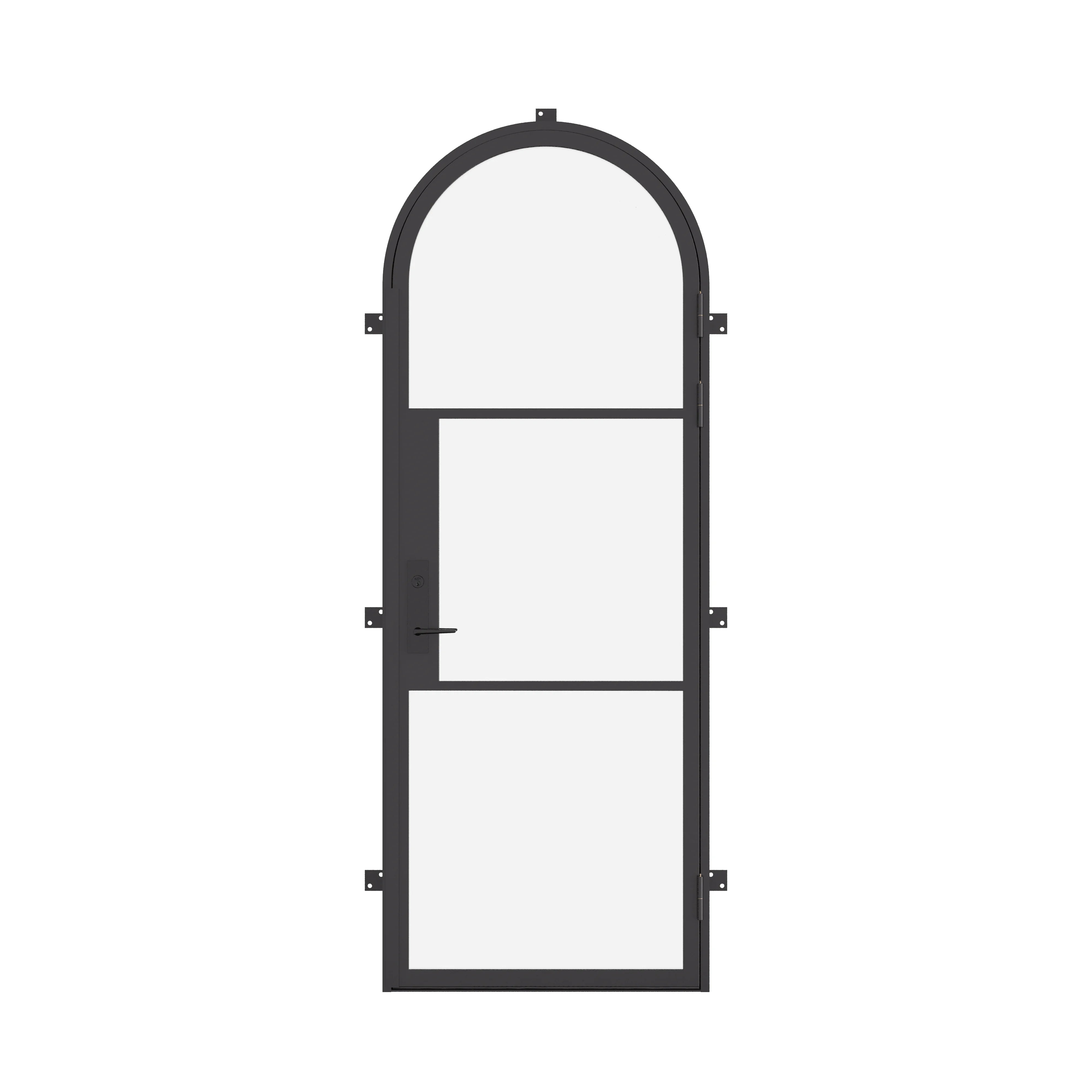 Air 4 single full arch steel door, slim black frame and clear tempered glass