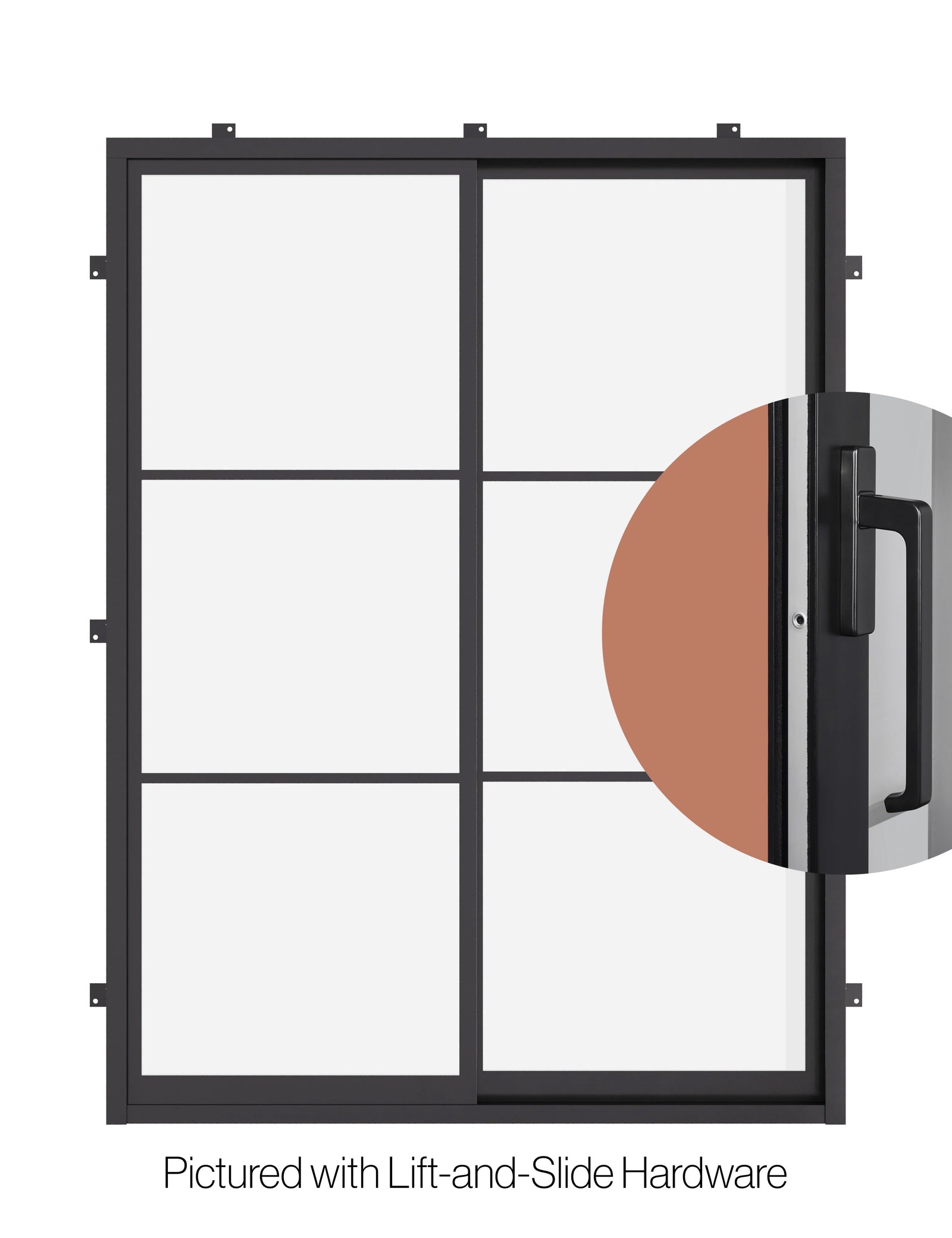 steel sliding door with lift and slide hardware