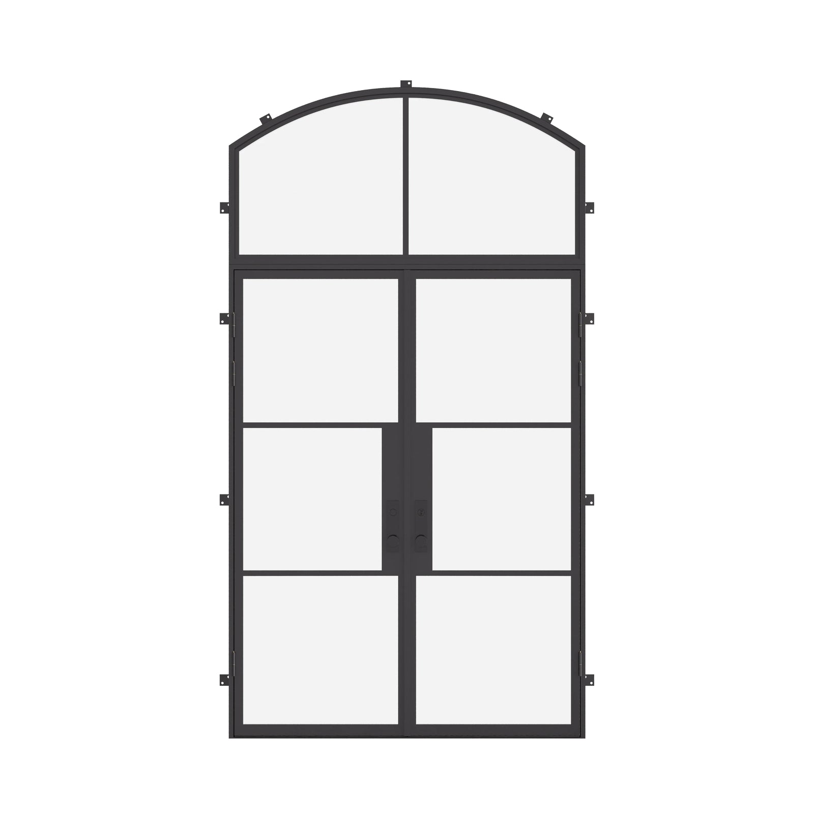 Double flat steel exterior door with arch transom and thermal break frame