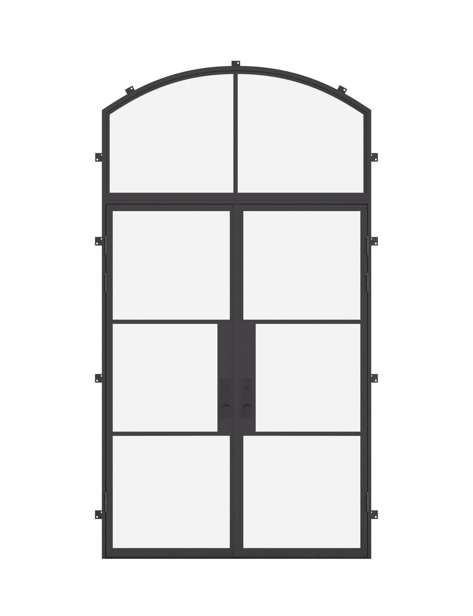 Double flat steel exterior door with arch transom and thermal break frame