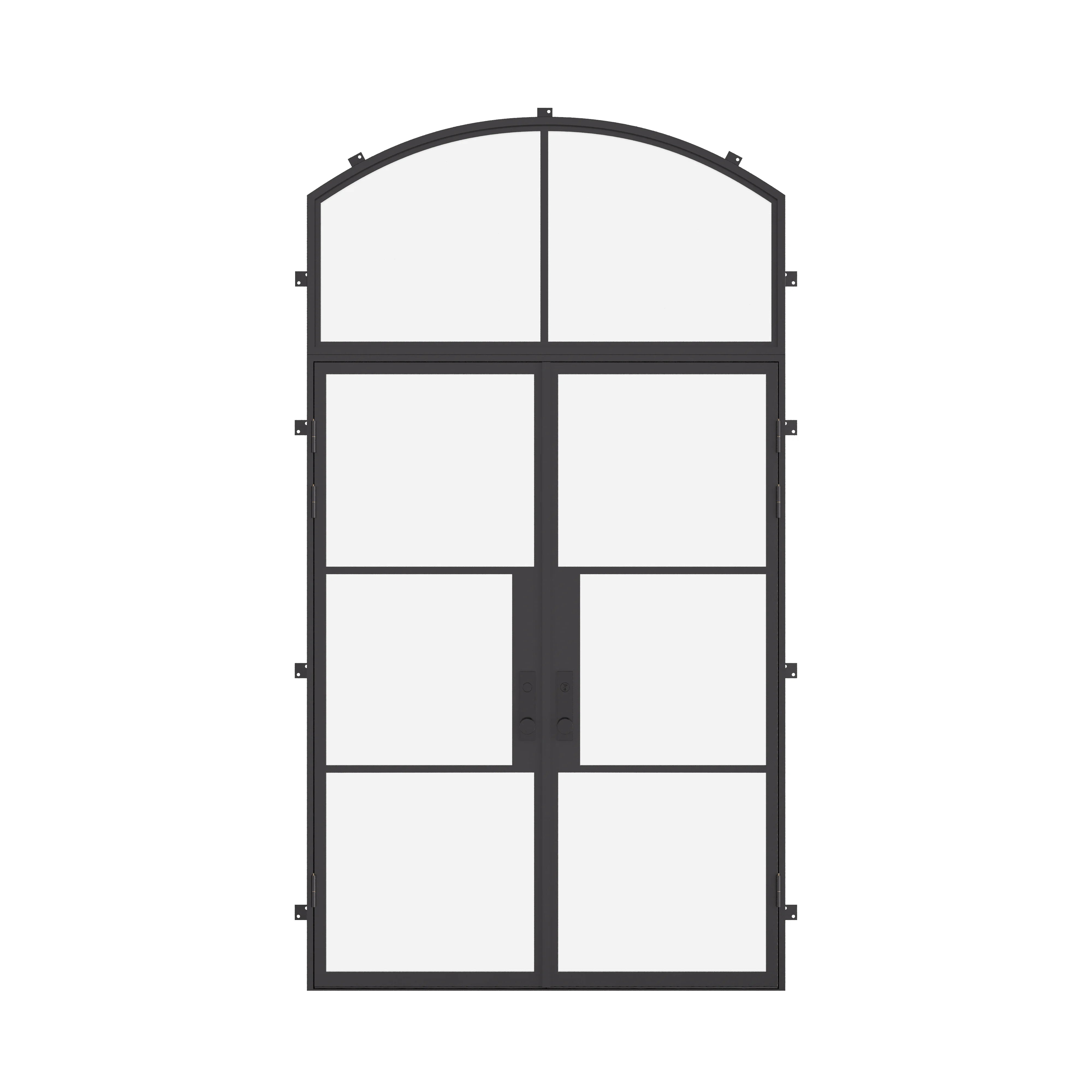 Double flat steel exterior door with arch transom and thermal break frame