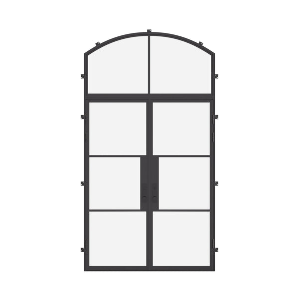 Double flat steel exterior door with arch transom and thermal break frame