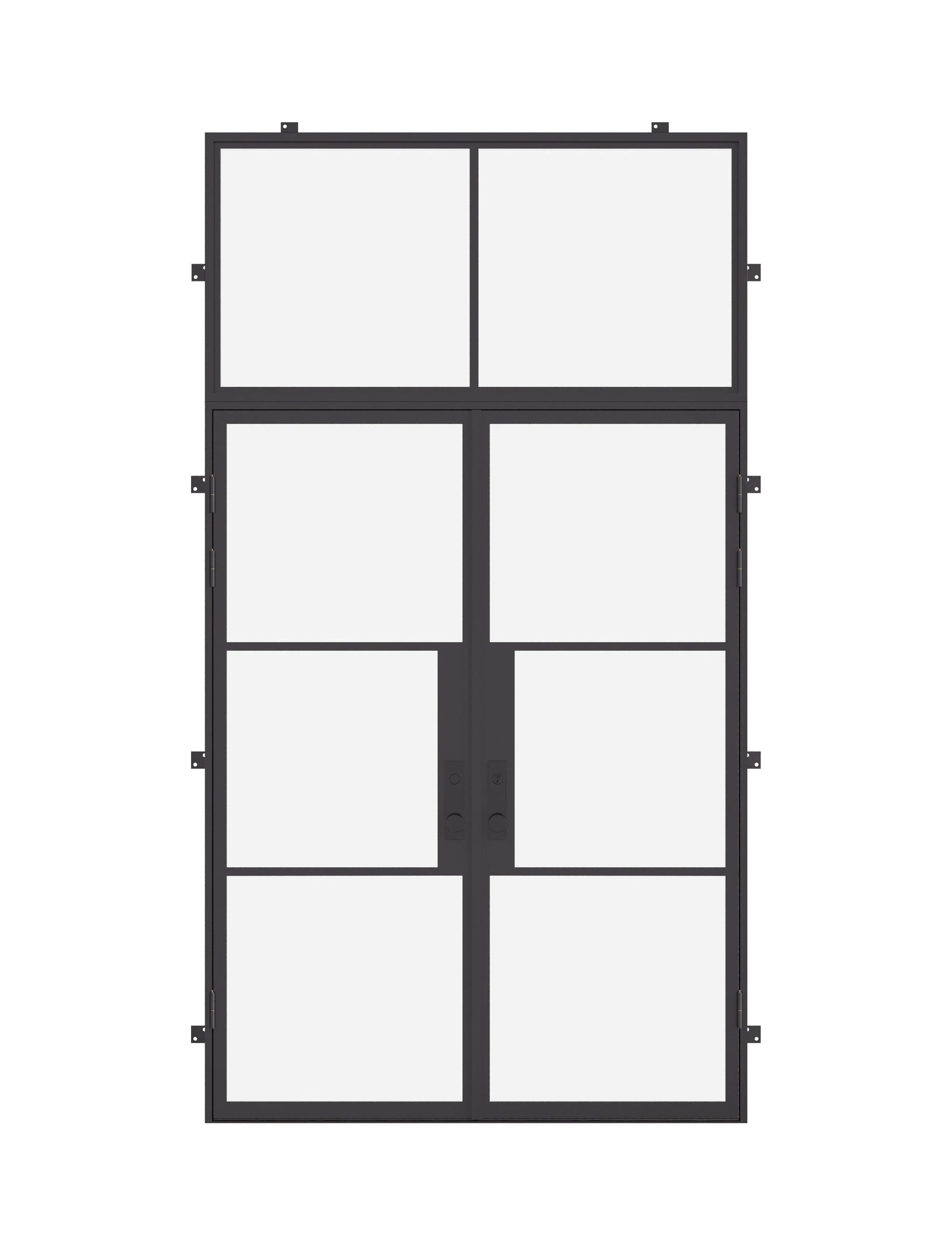 thermally broken double flat exterior steel door with transom window