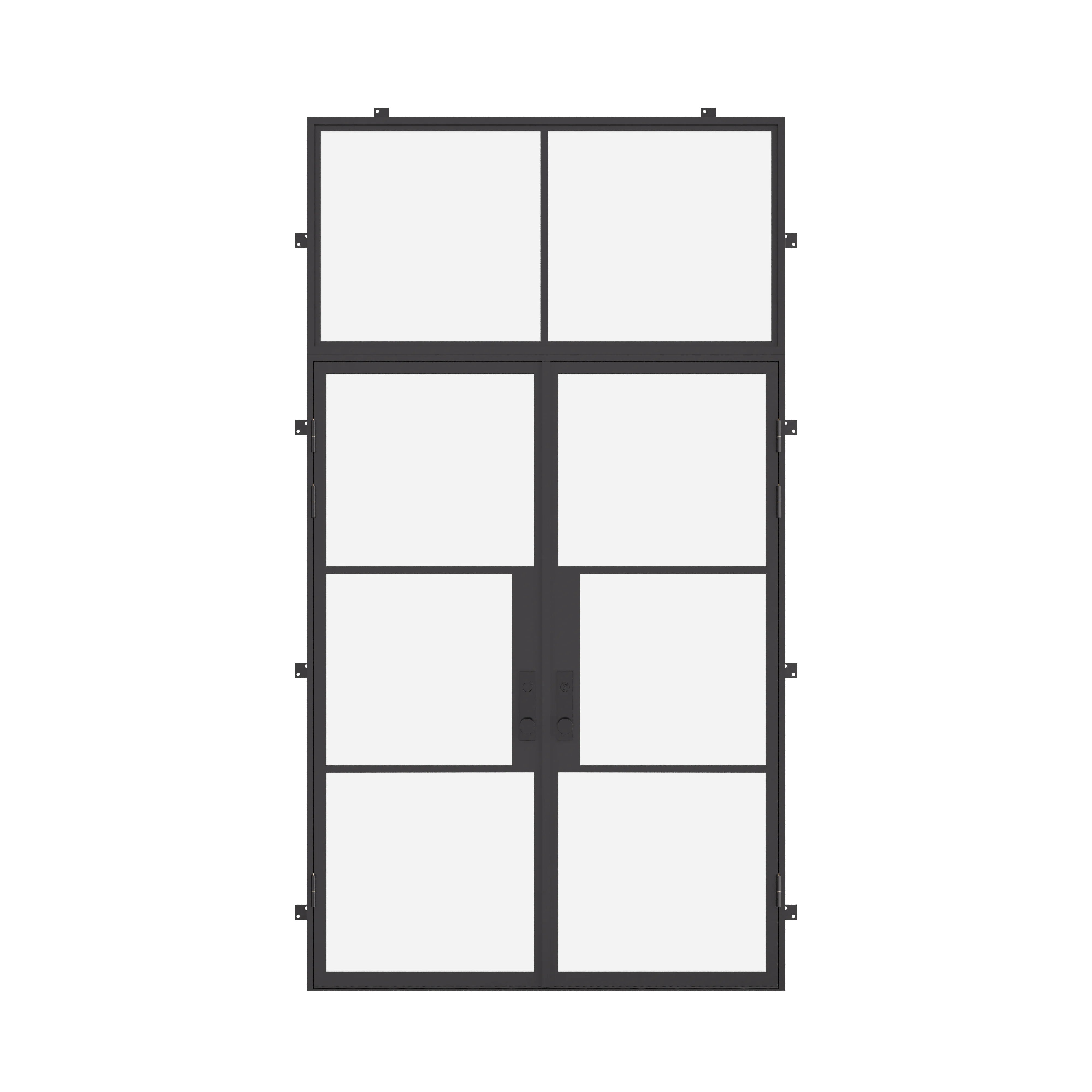 Air 4 double flat exterior steel doors with flat top window and slim frame