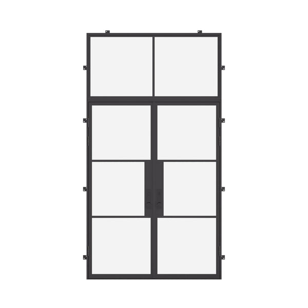 Air 4 double flat exterior steel doors with flat top window and slim frame