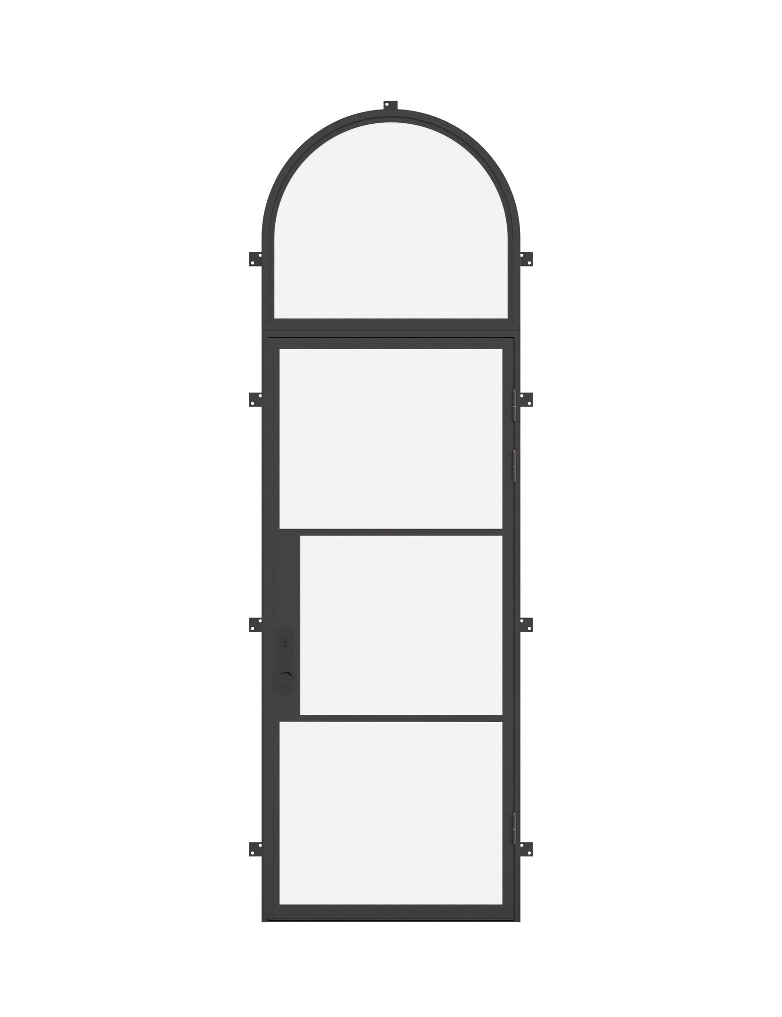 Single flat steel door with full arch top window and insulation