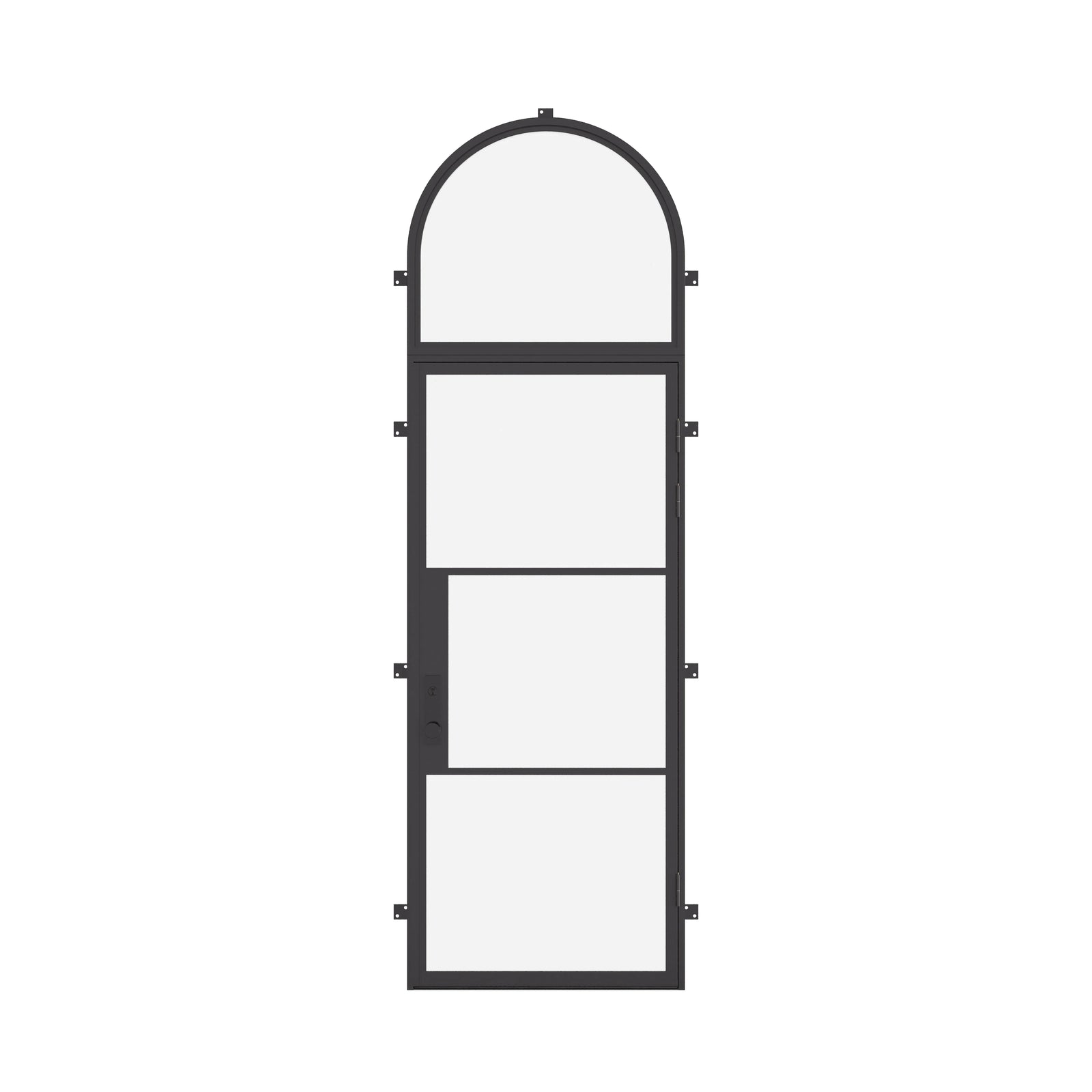 Air 4 single flat exterior steel door with full arch transom window