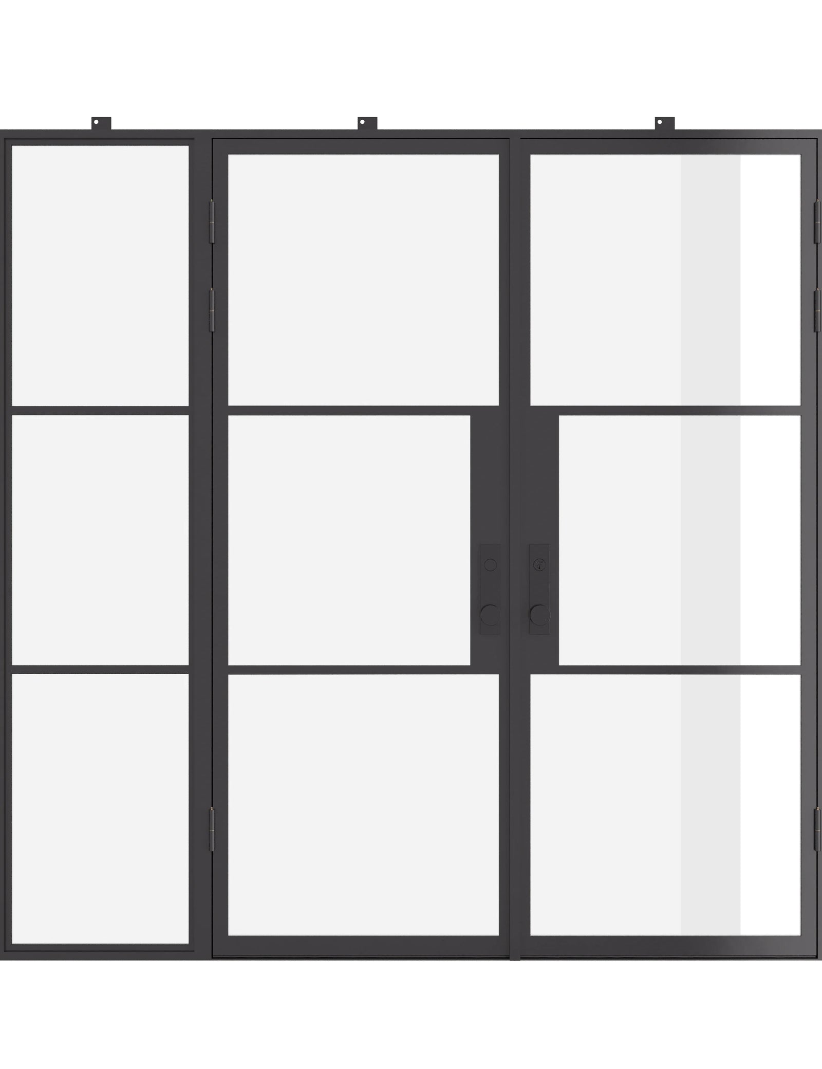 Air 4 double flat steel door with left side window, modular prehung frame and tempered glass