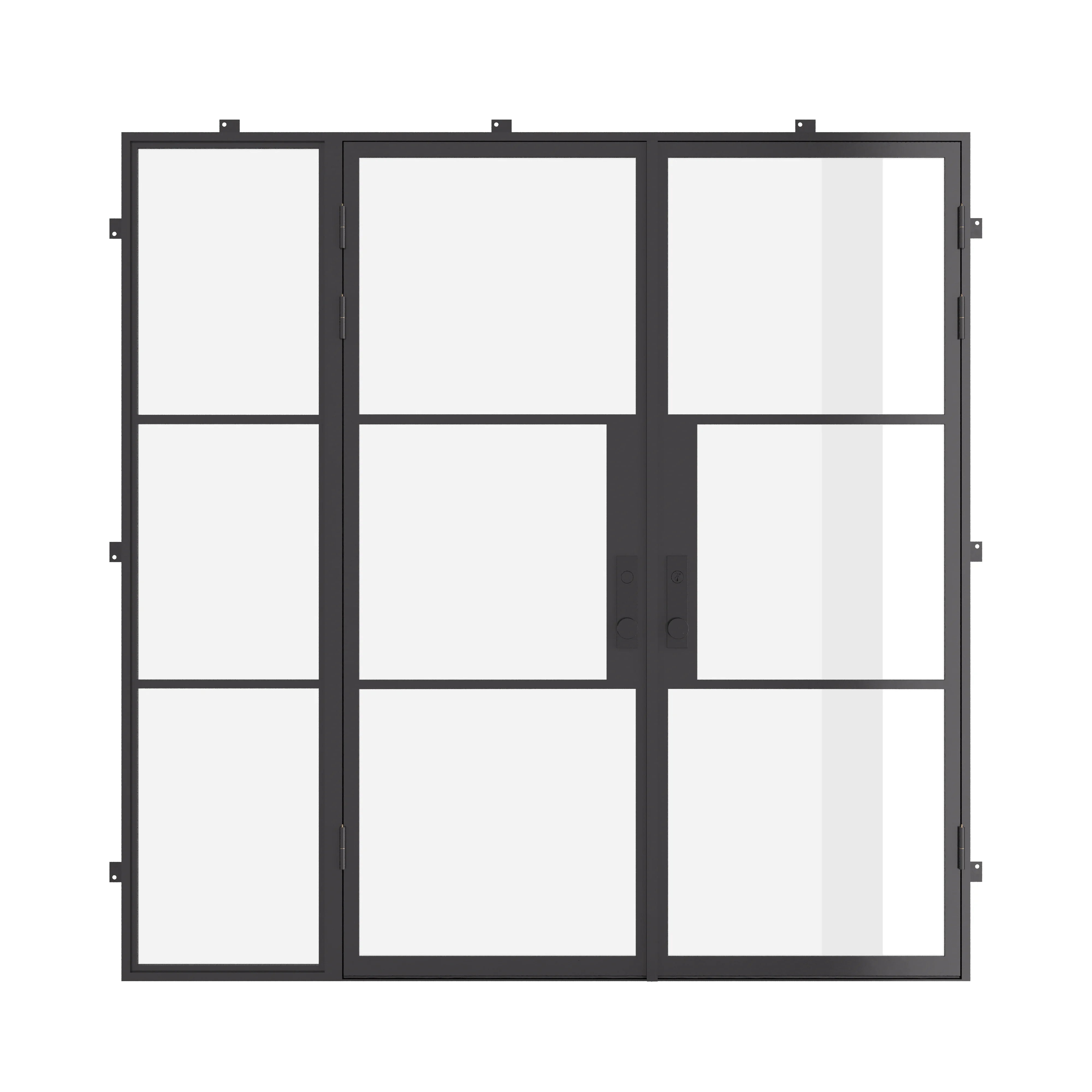 Air 4 double flat steel door with left side window, modular prehung frame and tempered glass