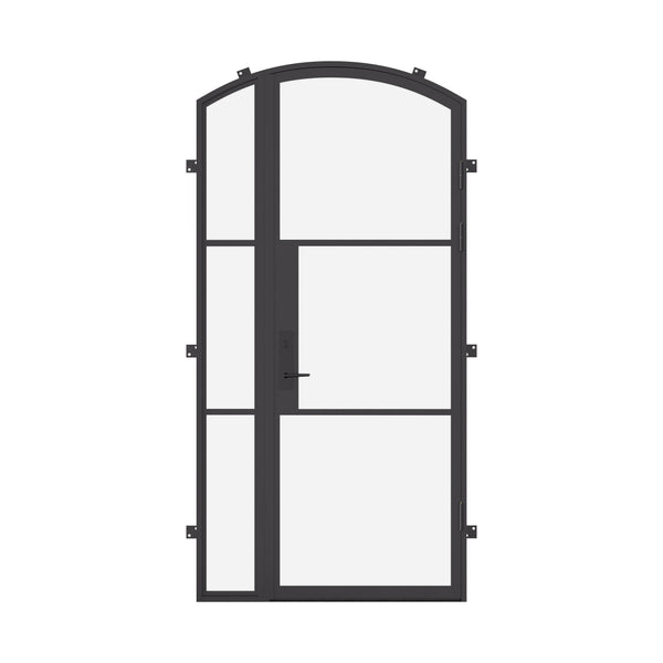 single arch steel entry door with left sidelight