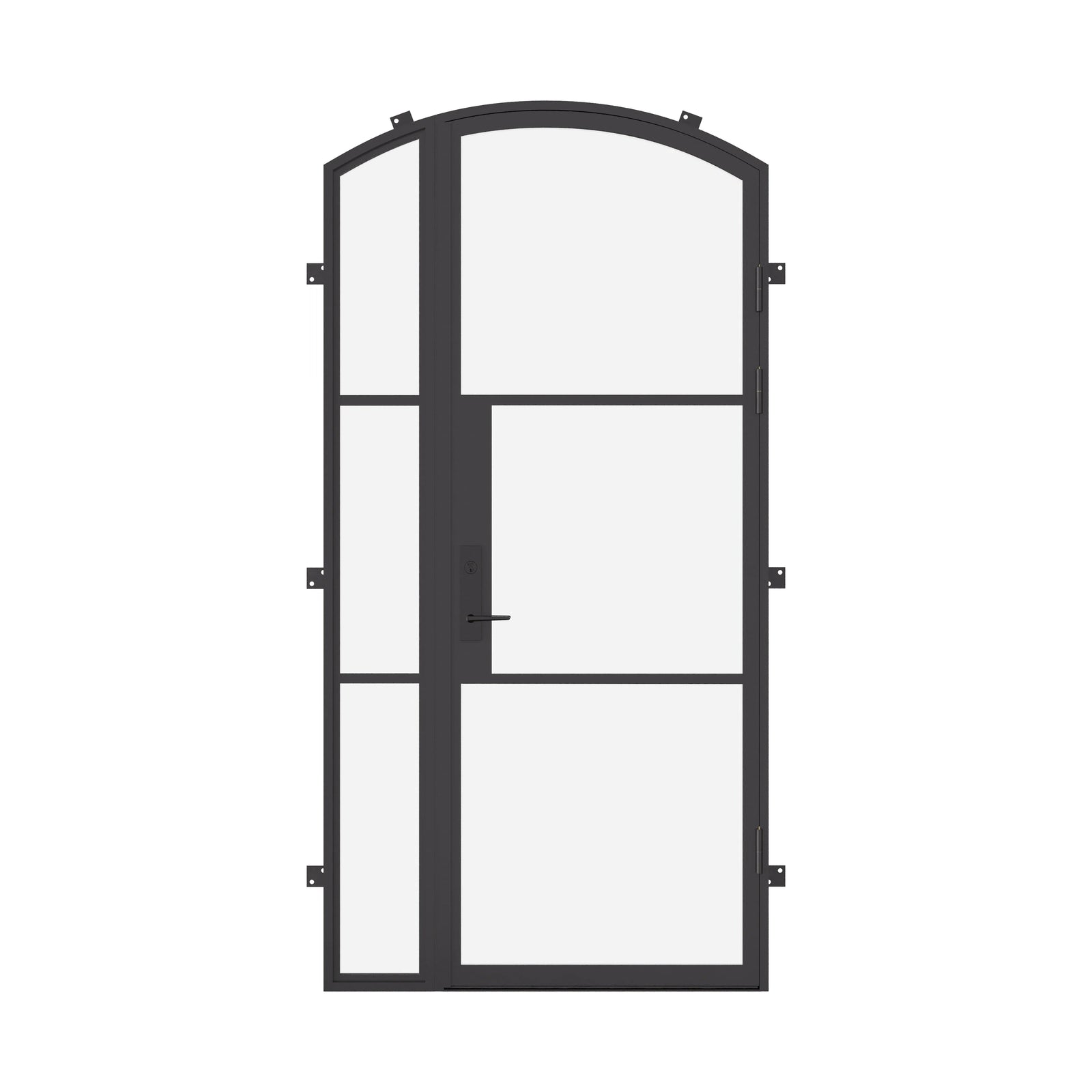 single arch steel door with left sidelight and thermally broken frame