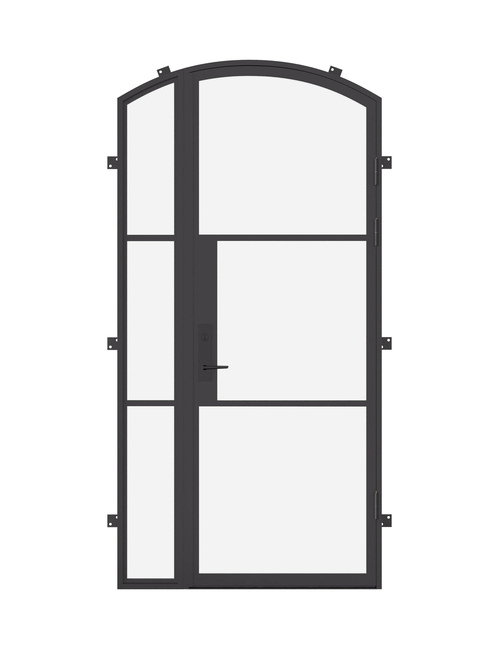 single arch steel door with left sidelight and thermally broken frame