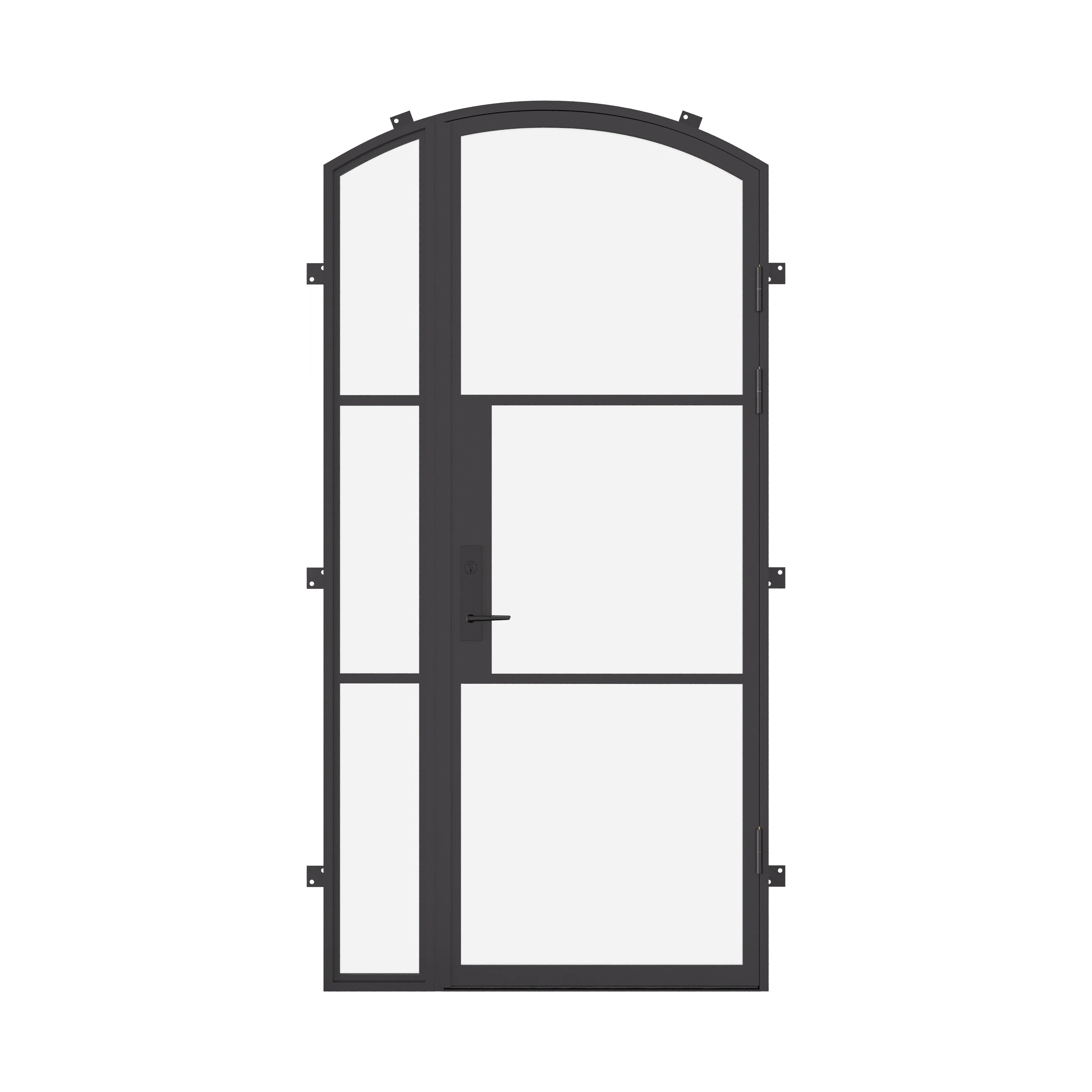 single arch steel door with left sidelight and thermally broken frame