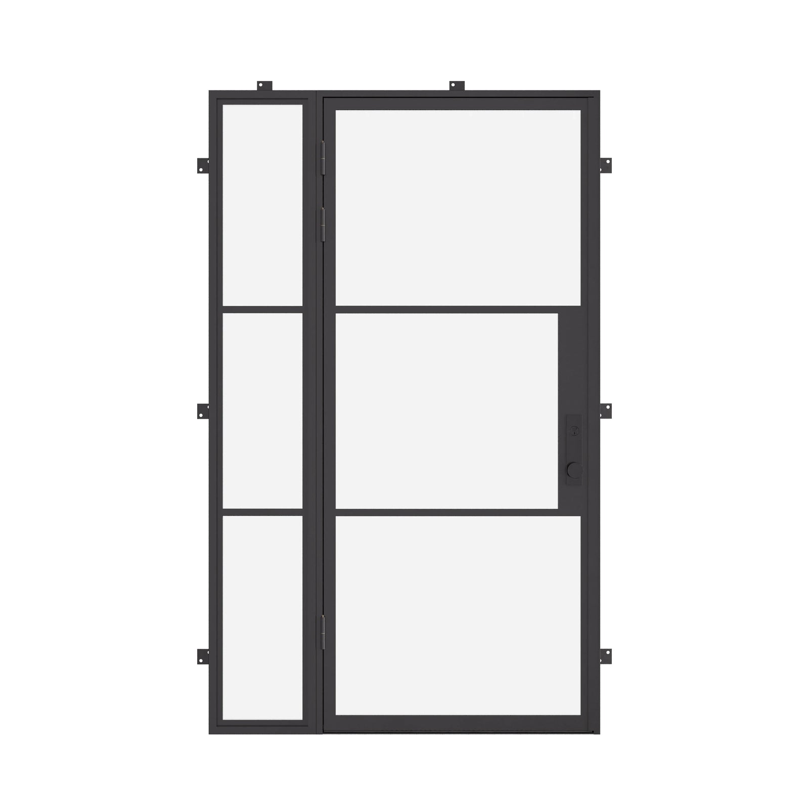 modern single entry door with left side glass and thermal barrier core
