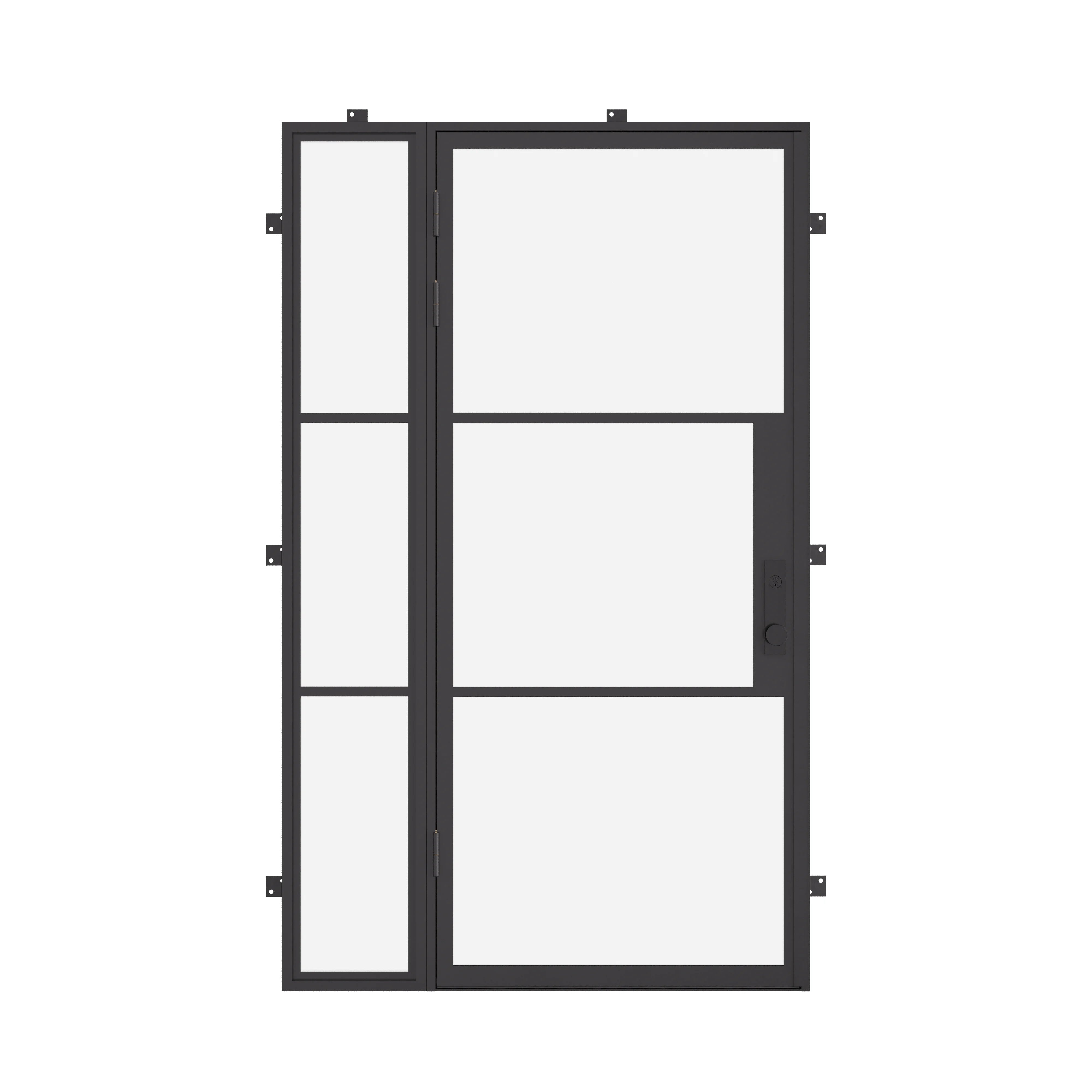 modern single entry door with left side glass and thermal barrier core