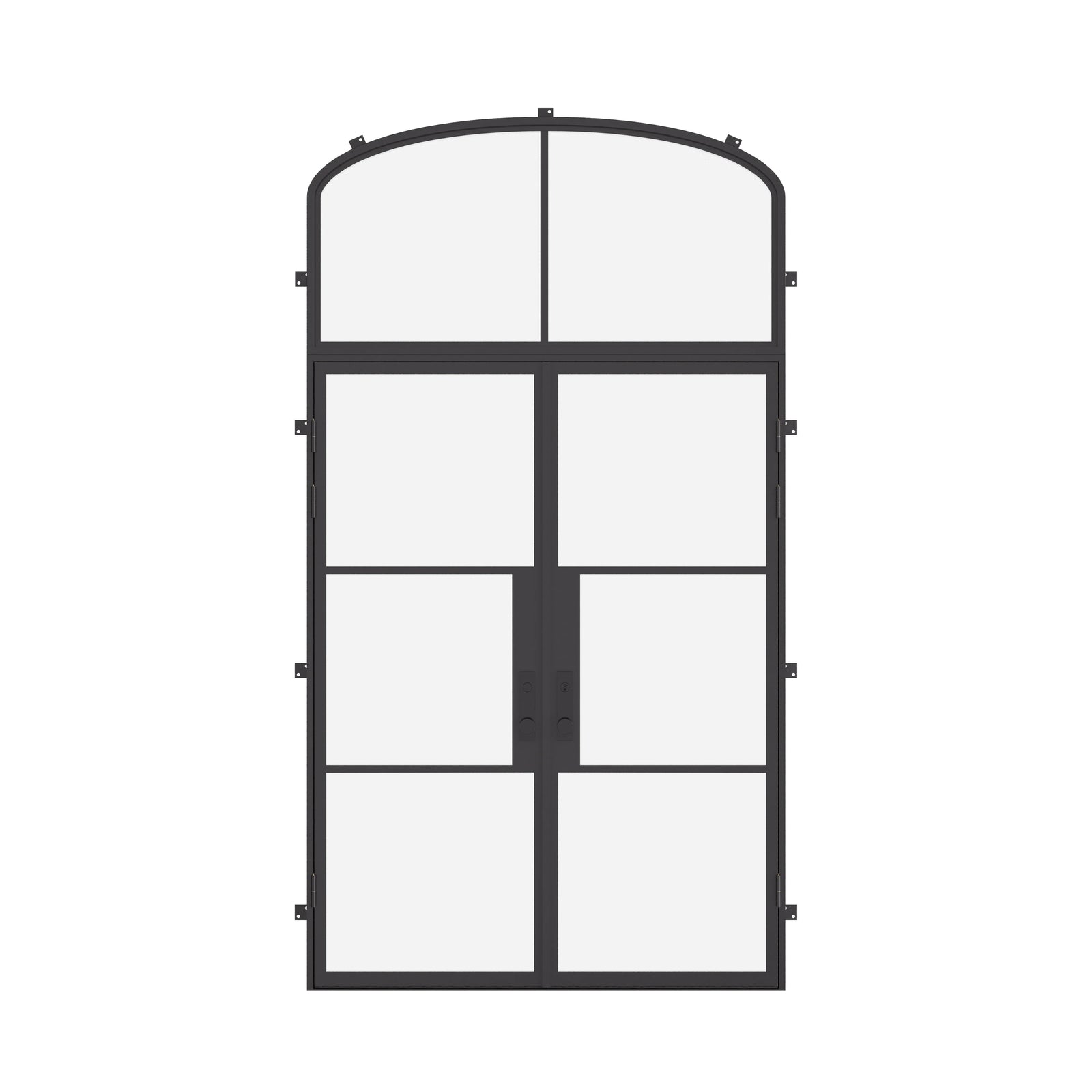 Air 4 double flat exterior steel doors with mini arch transom window