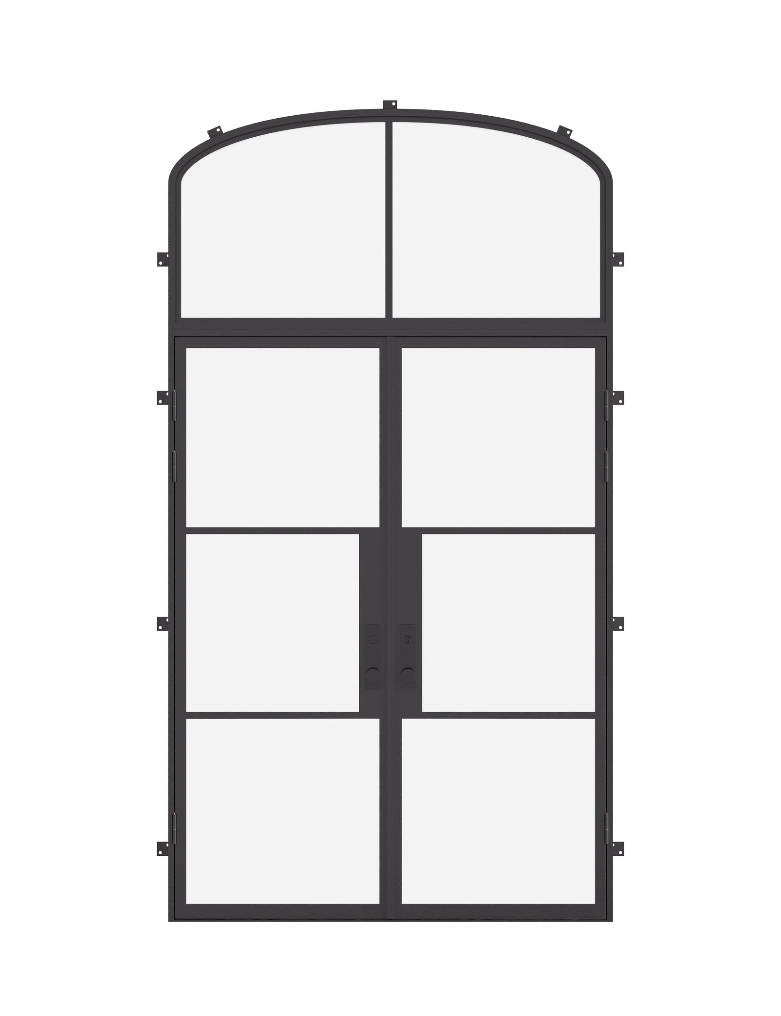 Air 4 double flat exterior steel doors with mini arch transom window