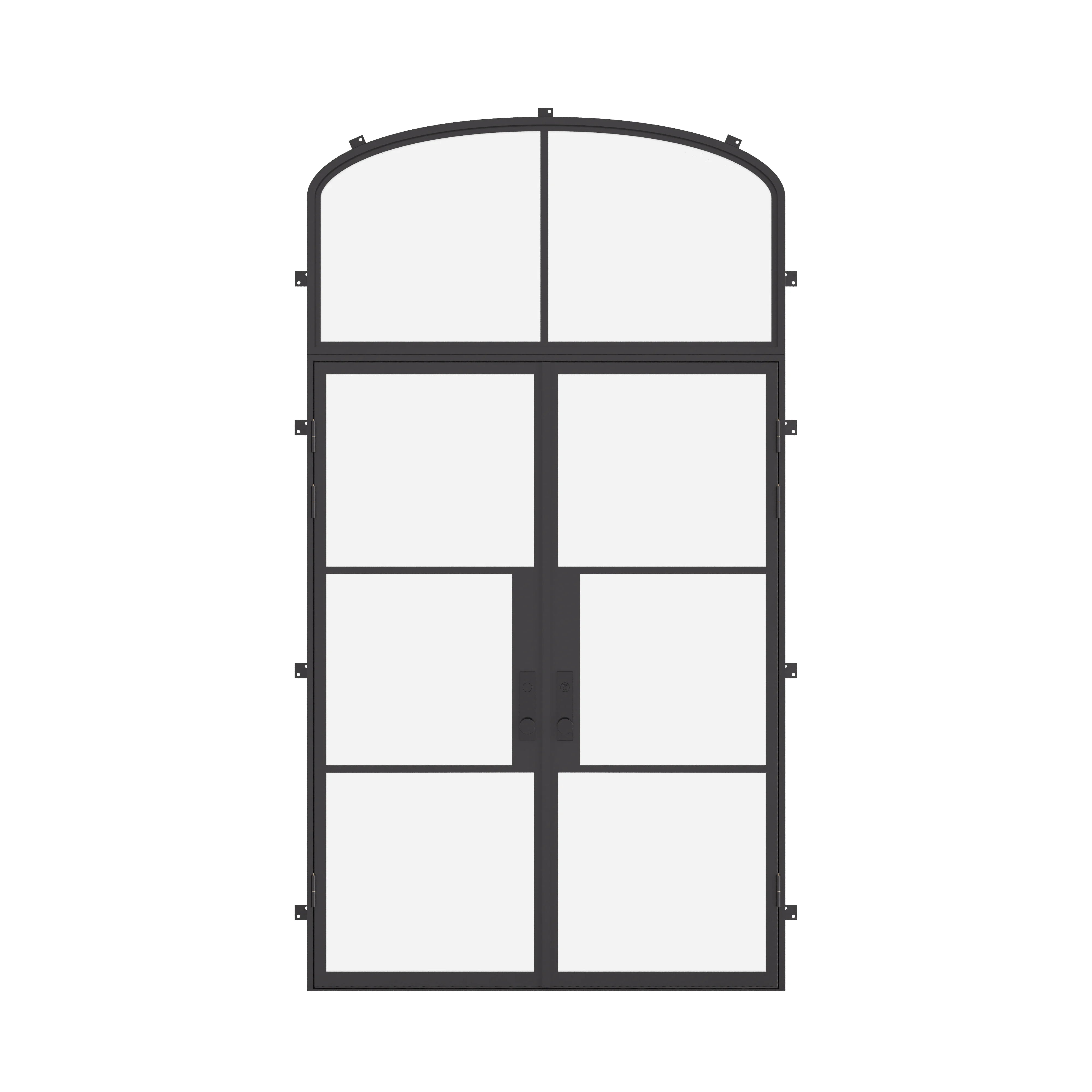 Air 4 double flat exterior steel doors with mini arch transom window
