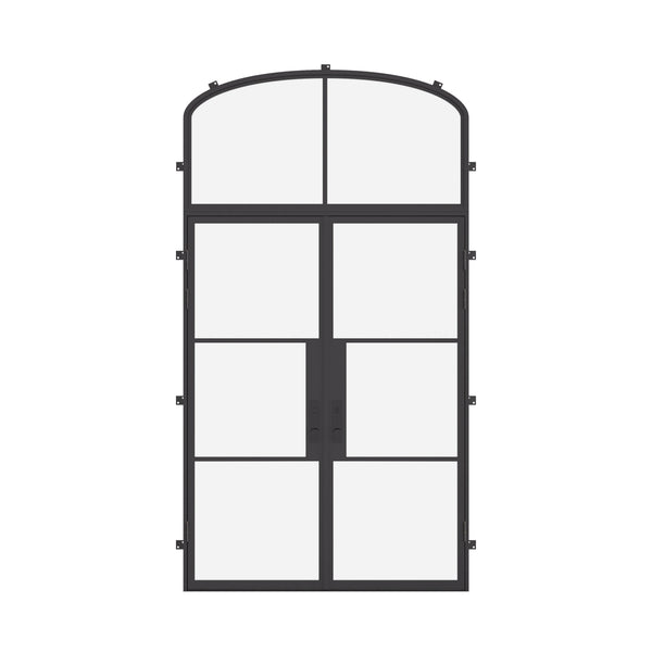 Air 4 double flat exterior steel doors with mini arch transom window