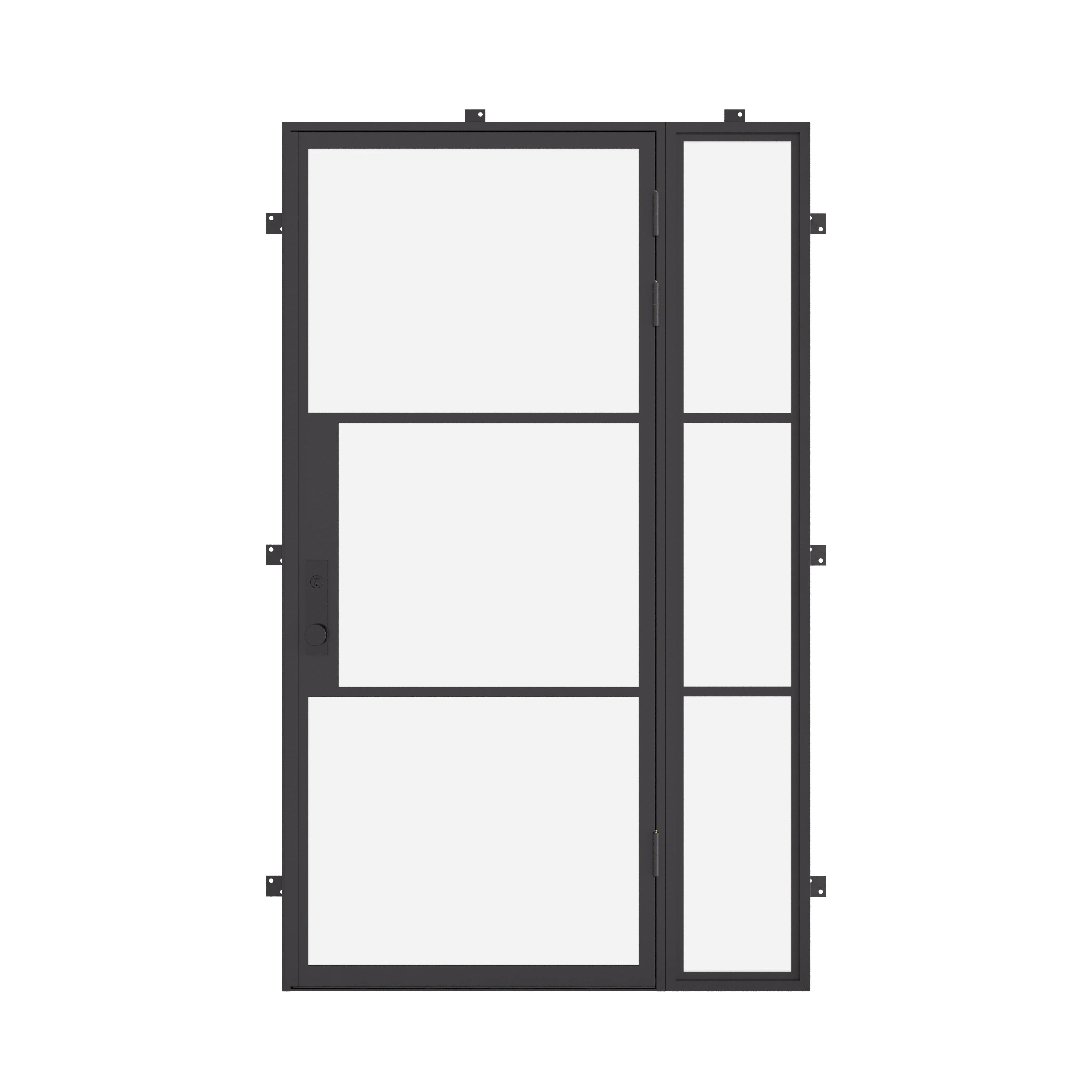 single flat steel door with right sidelight and thermally broken frame