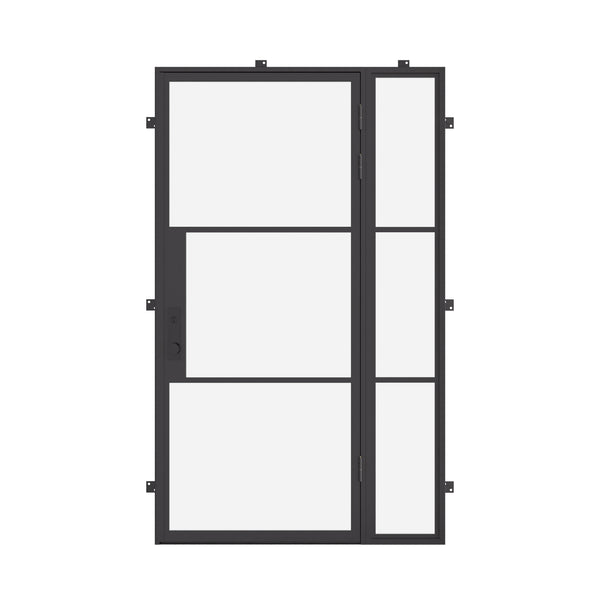 single flat steel door with right sidelight and thermally broken frame