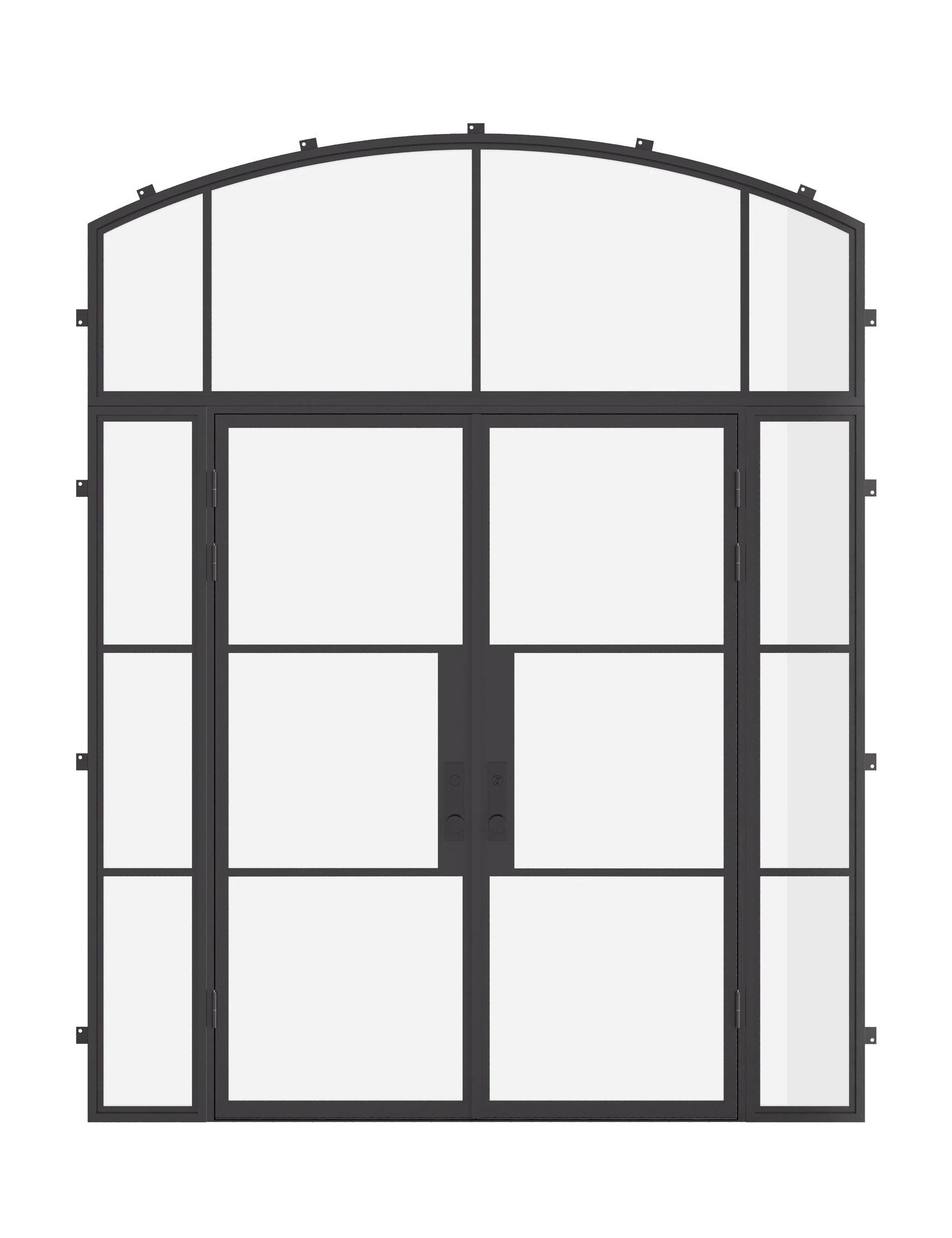 Air 4 architectural steel double flat door with sidelights and arch top window
