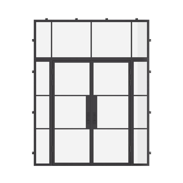 Air 4 architectural steel double flat door with side windows and flat top glass