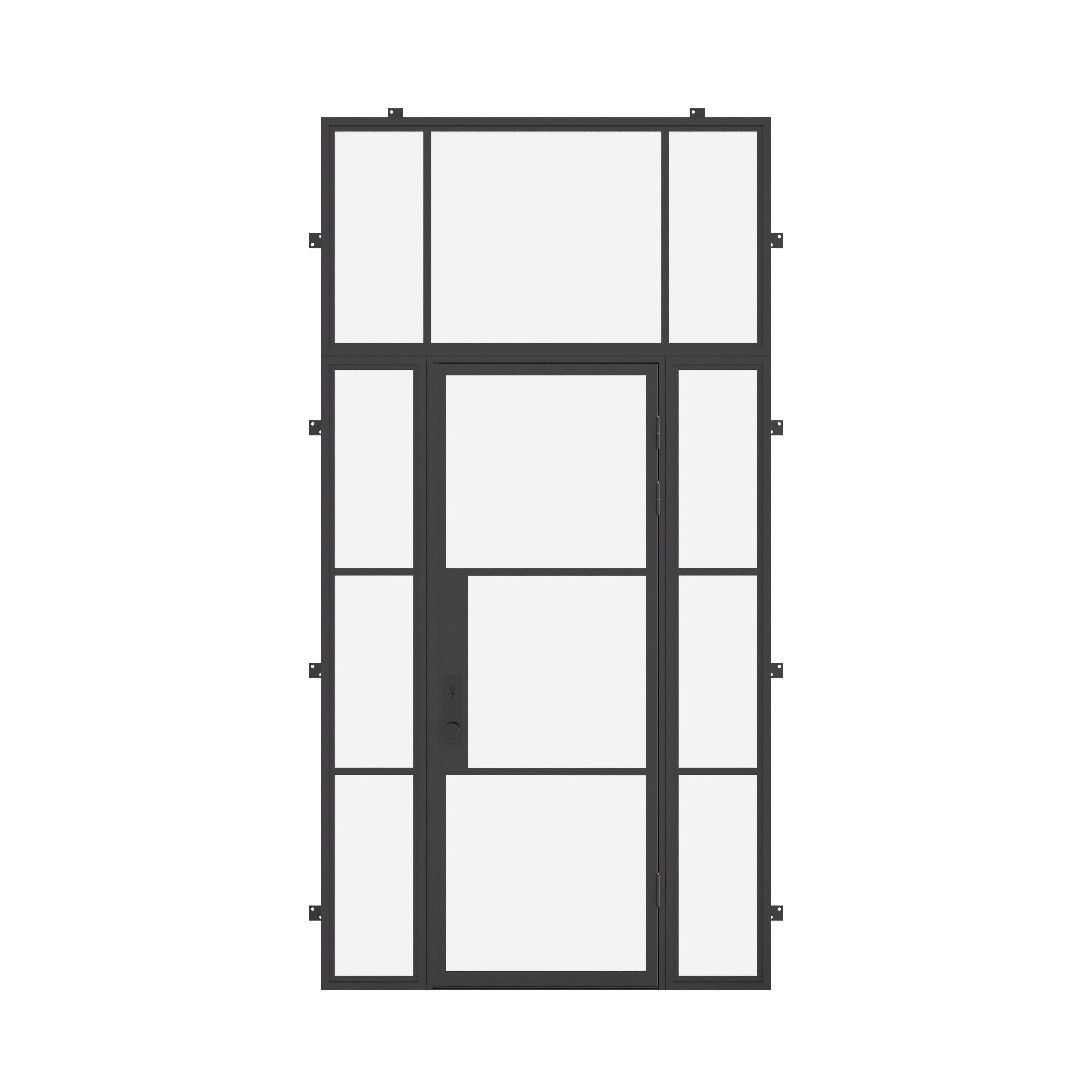 Air 4 architectural steel single flat door with sidelights and flat top transom