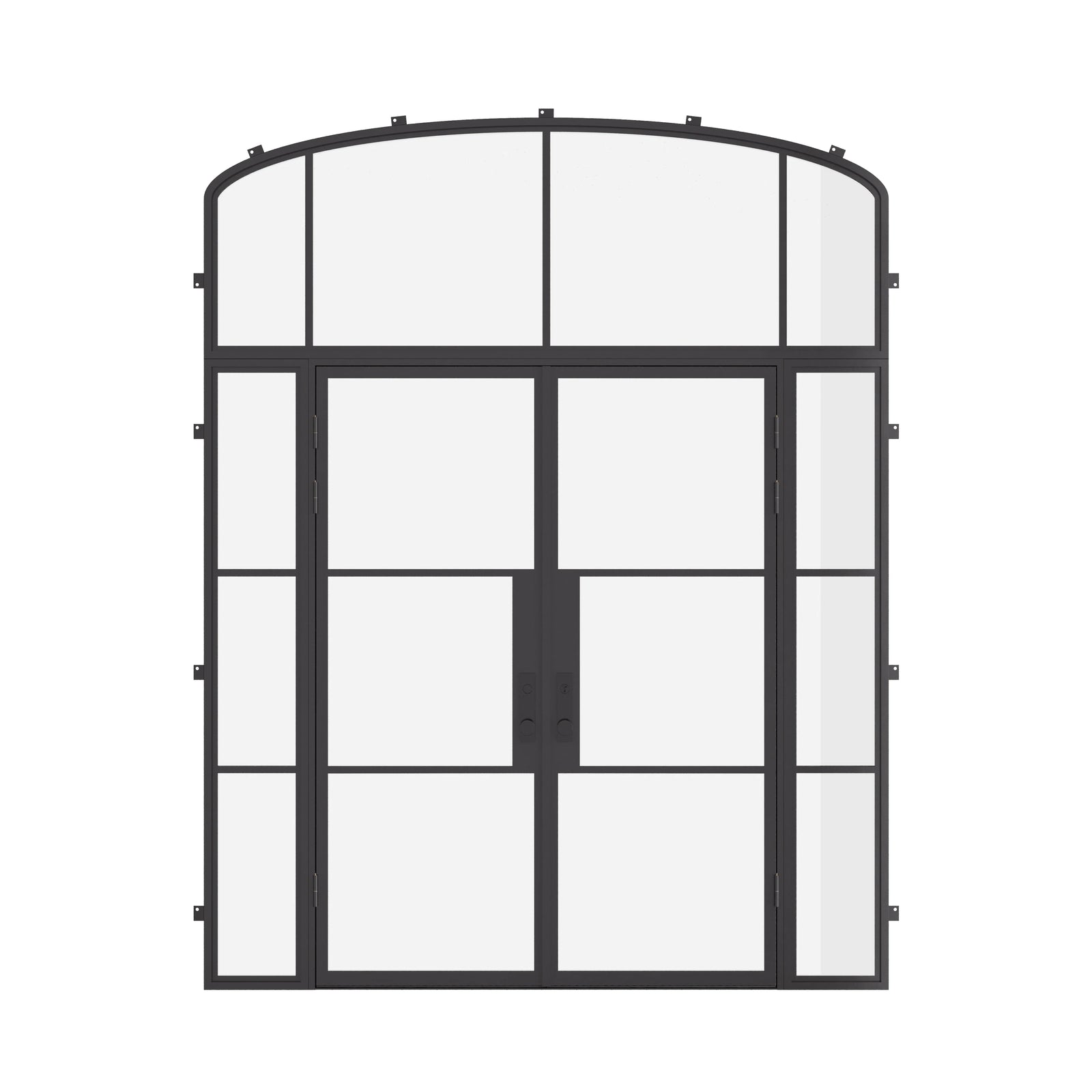 Air 4 double flat door with sidelights and mini arch transom, galvanized mixed steel construction