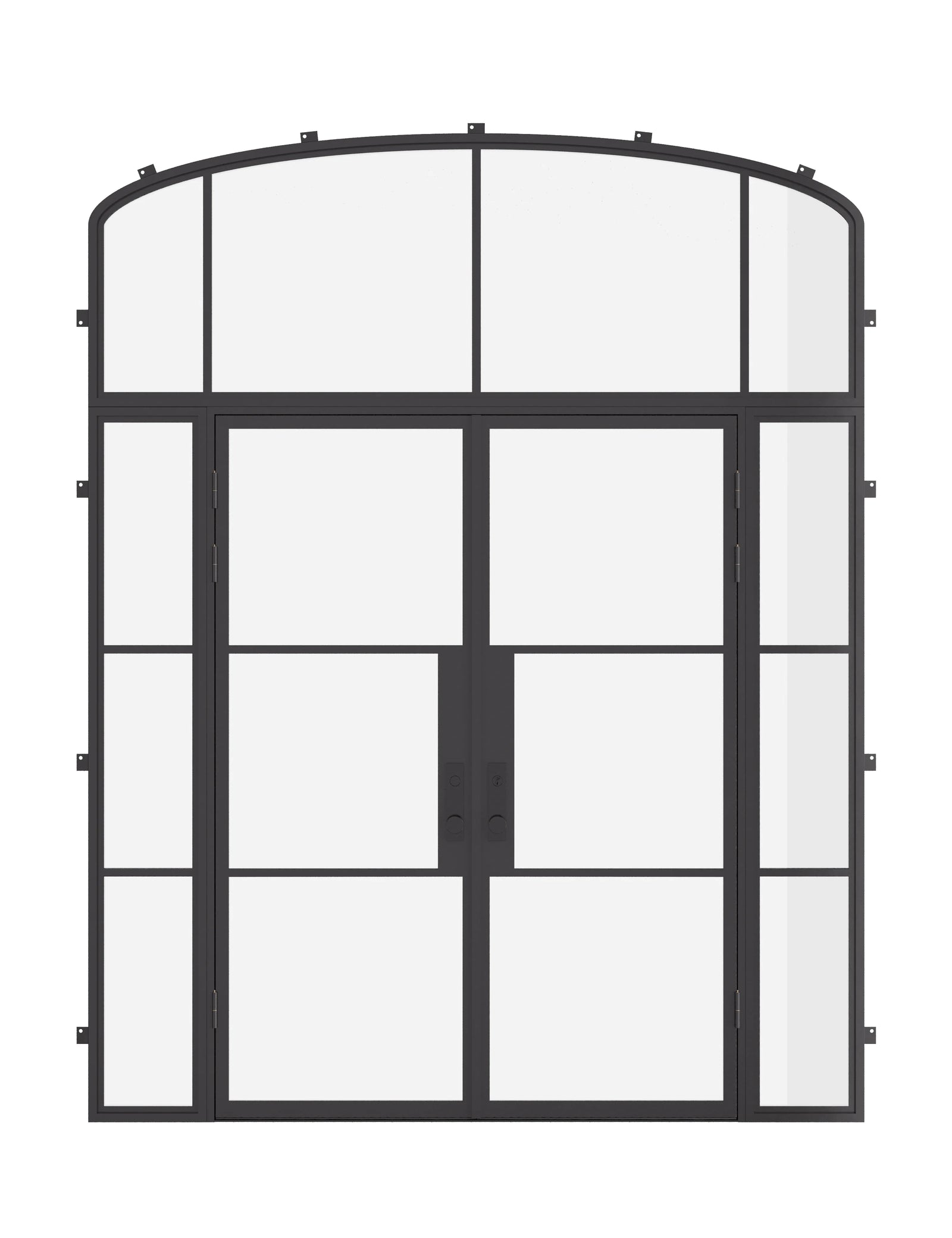 Air 4 double flat door with sidelights and mini arch transom, galvanized mixed steel construction