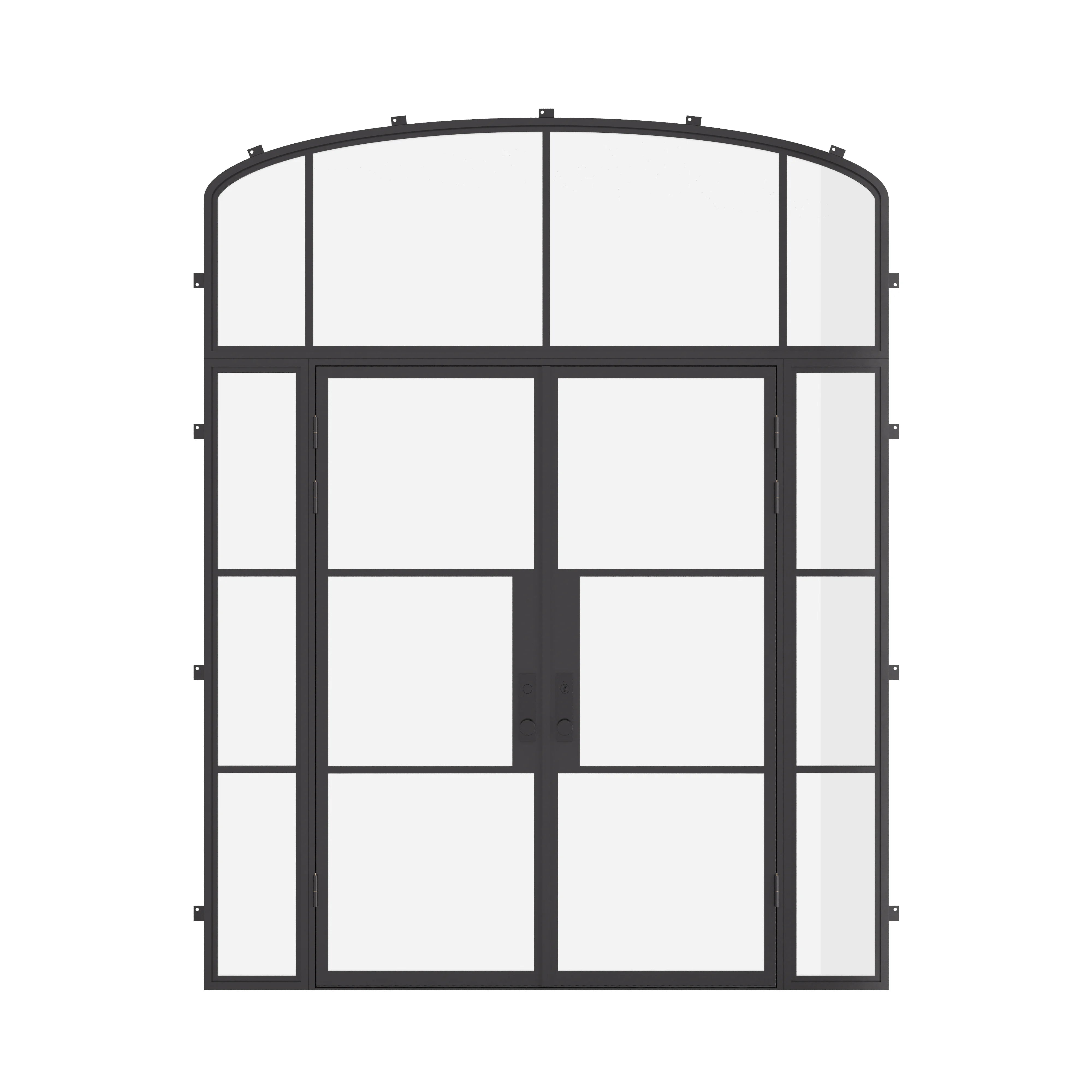 Air 4 double flat door with sidelights and mini arch transom, galvanized mixed steel construction
