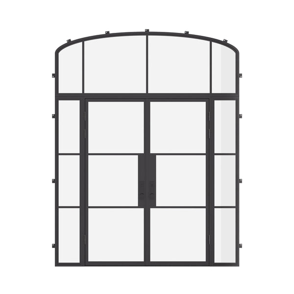 Air 4 double flat door with sidelights and mini arch transom, galvanized mixed steel construction