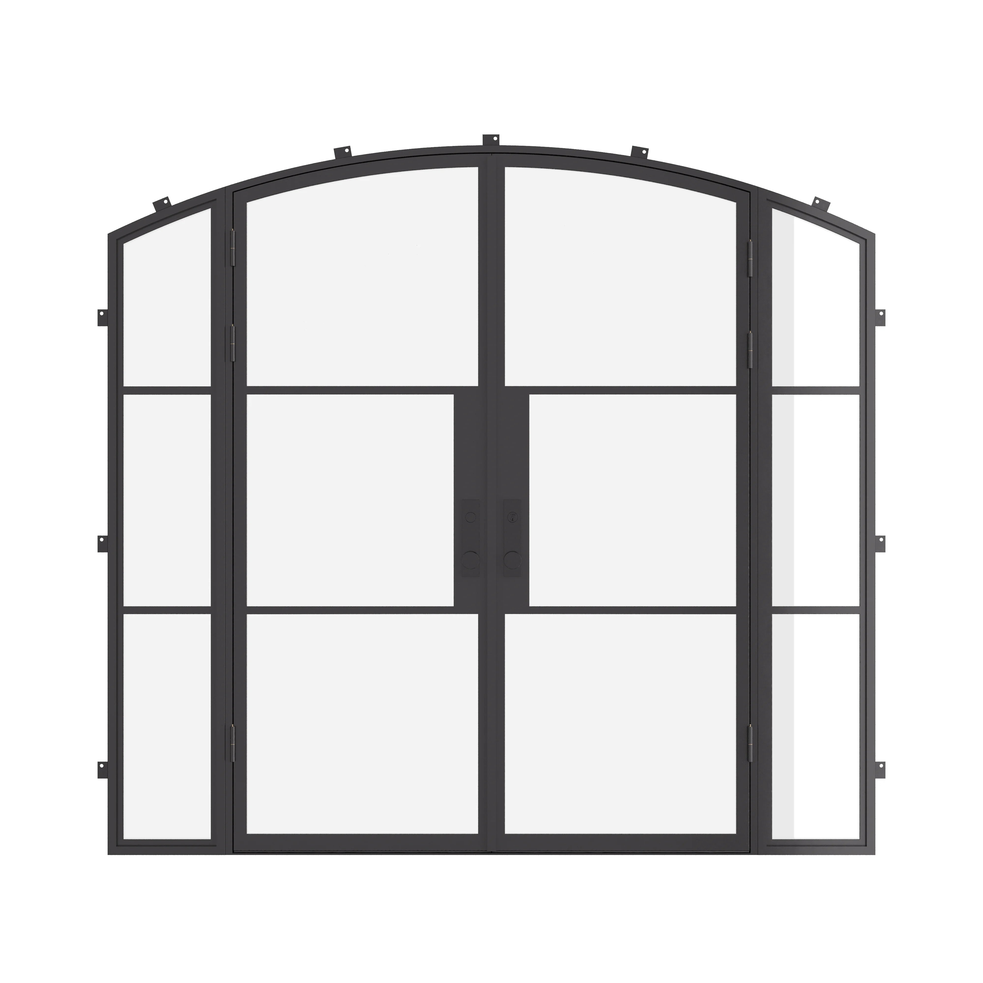 Air 4 double arch exterior steel doors with side windows and slim frame