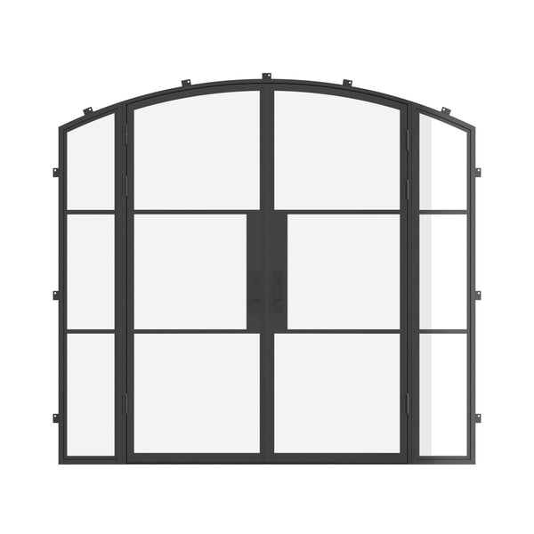 Air 4 double arch exterior steel doors with side windows and slim frame