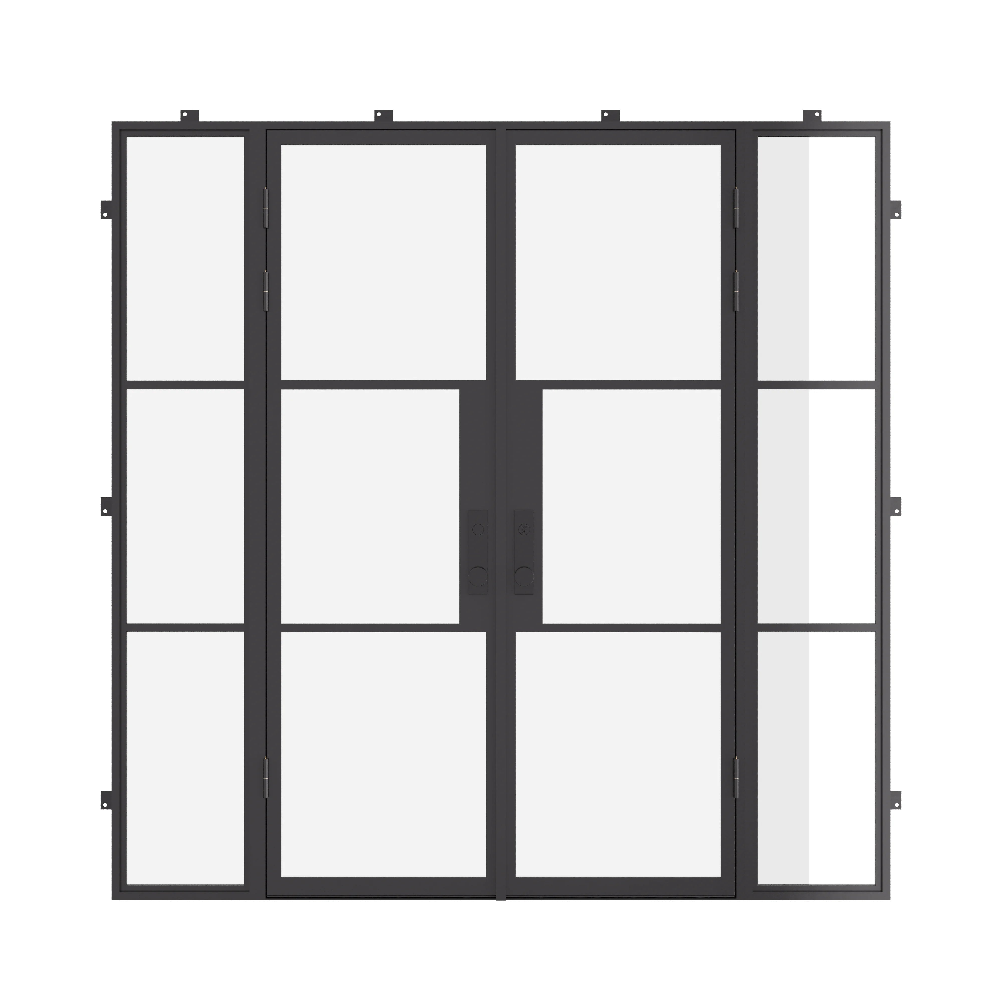 Air 4 double flat exterior doors with sidelights in galvanized steel and dual pane glass