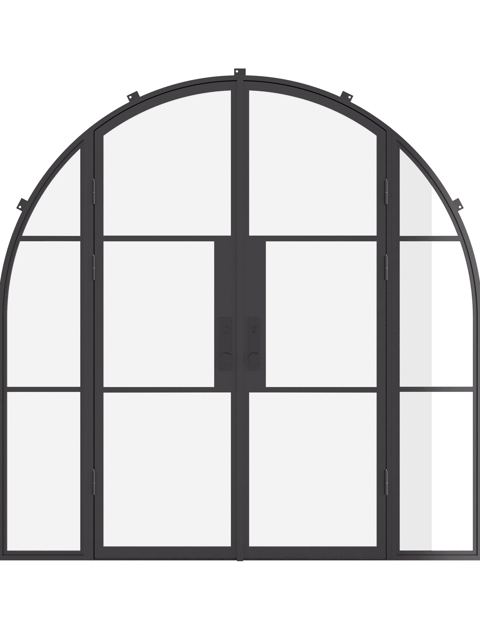 Double full arch steel exterior door with sidelights and insulation