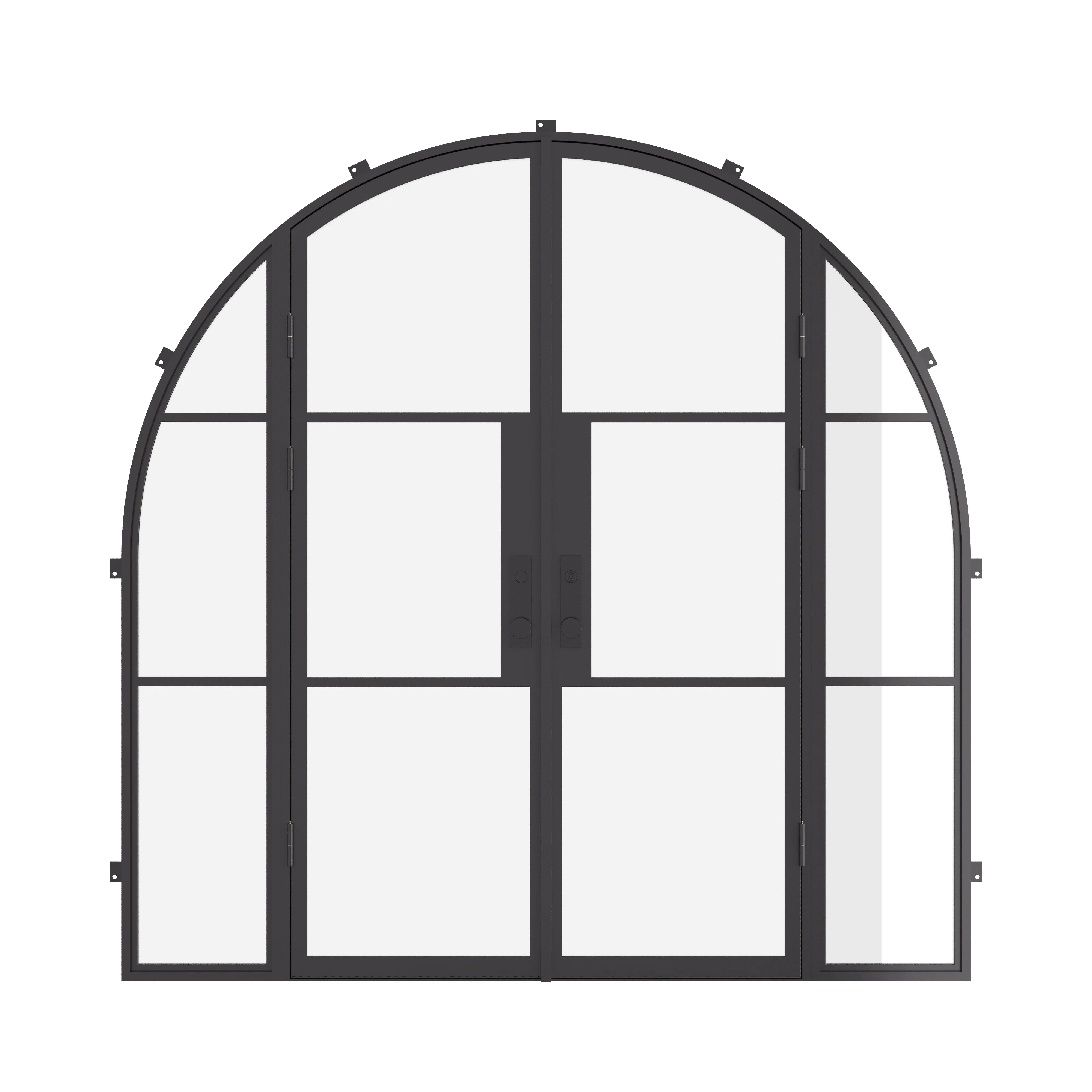 Double full arch steel exterior door with sidelights and insulation