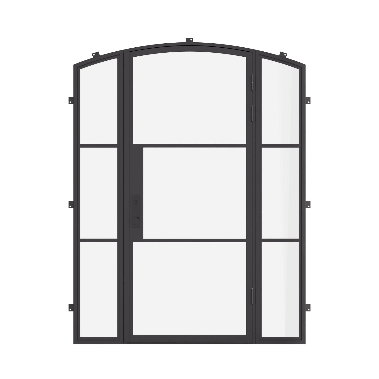 Single arch steel exterior door with sidelights and thermal break