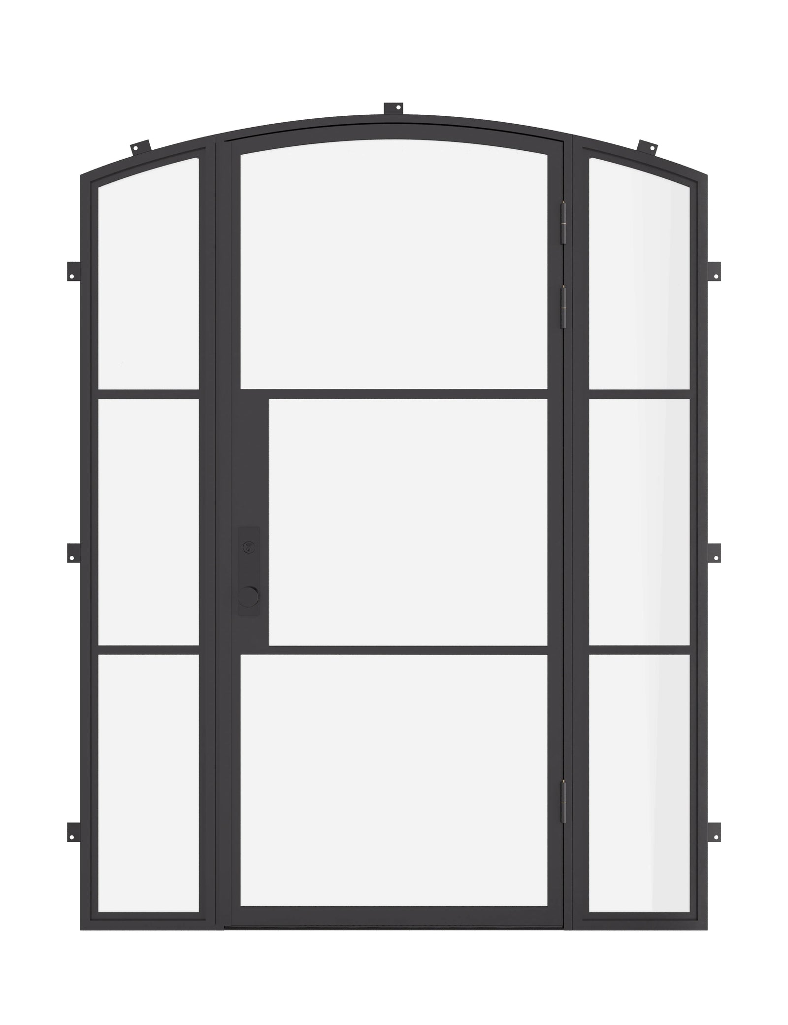 Single arch steel exterior door with sidelights and thermal break