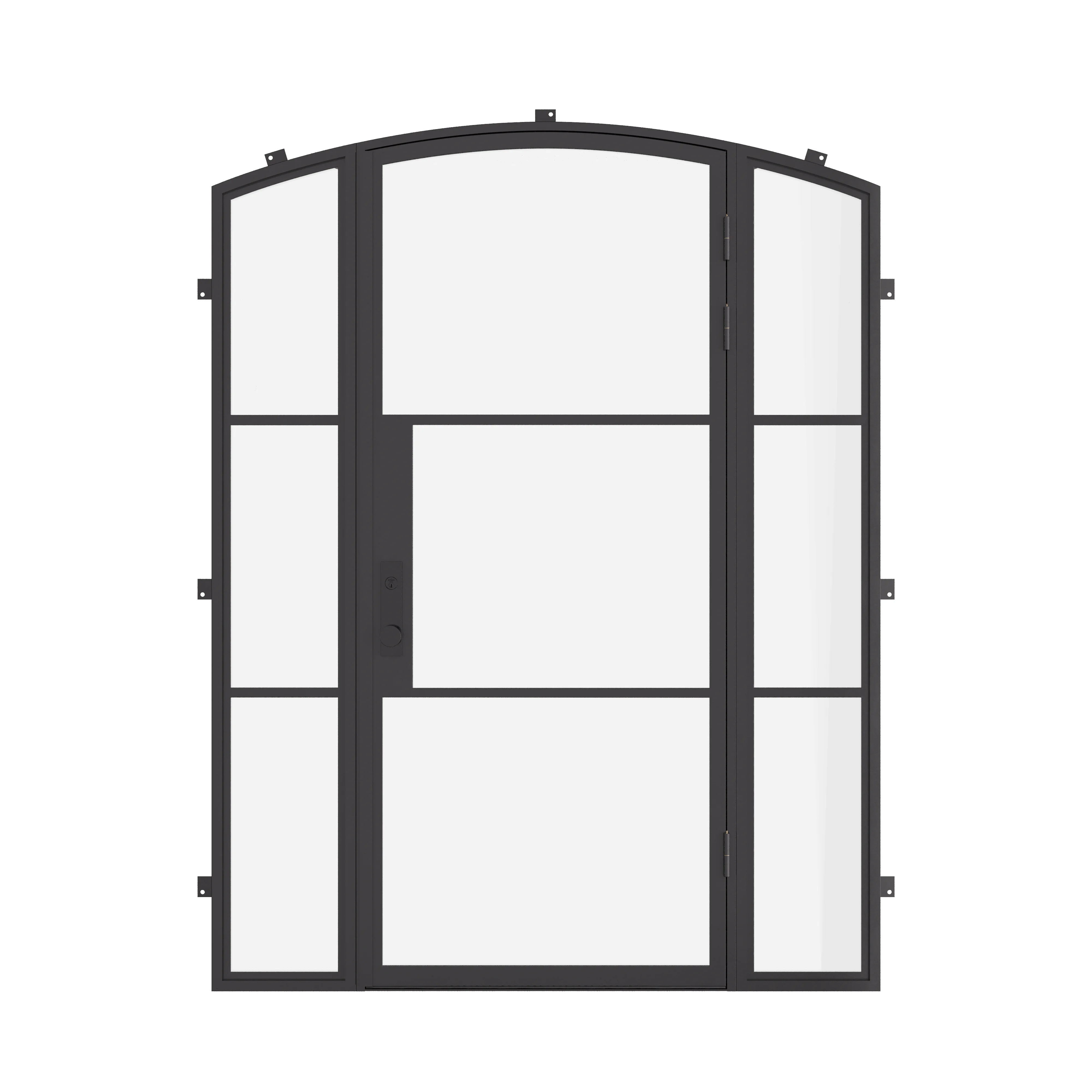 Single arch steel exterior door with sidelights and thermal break