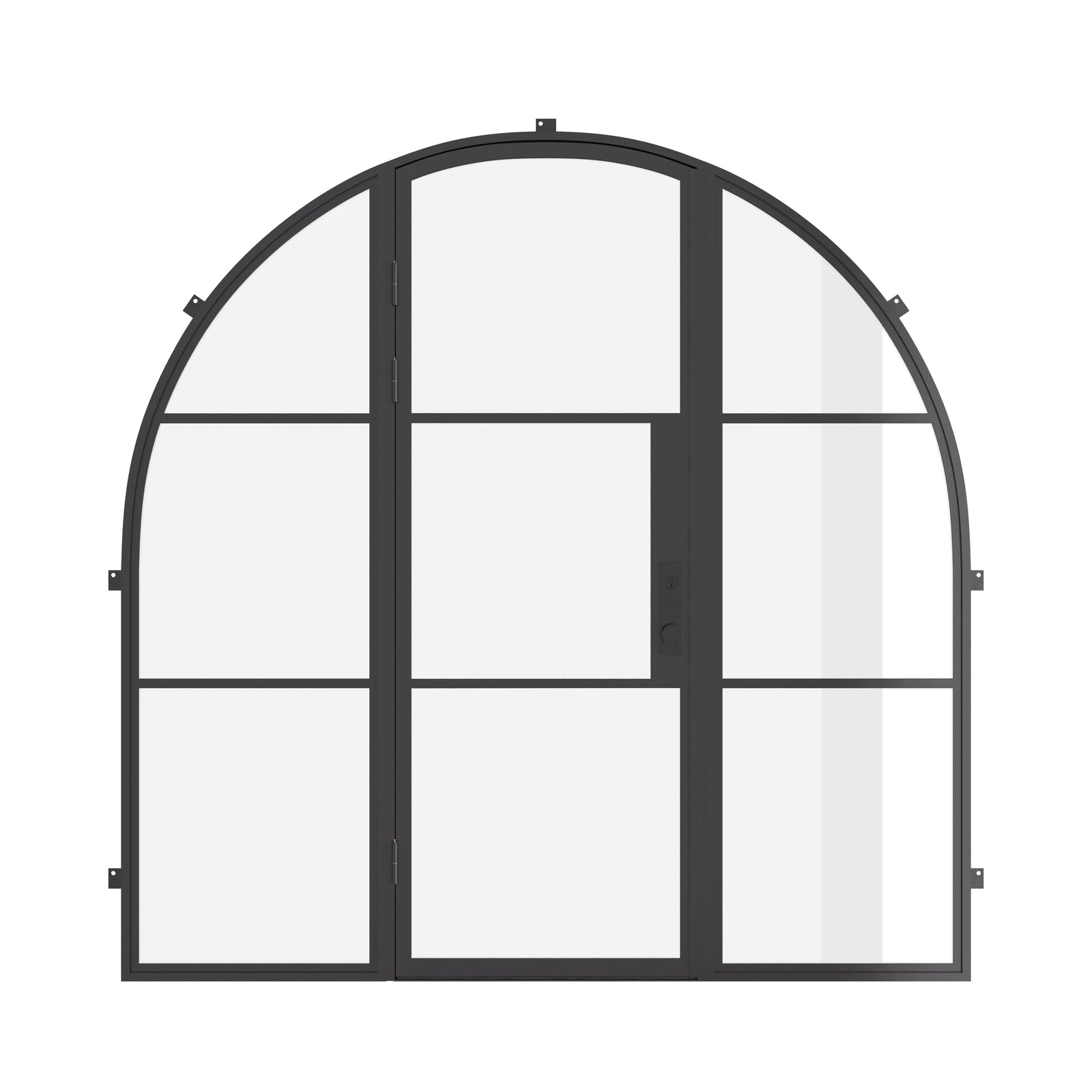 Single full arch steel exterior door with sidelights and insulation